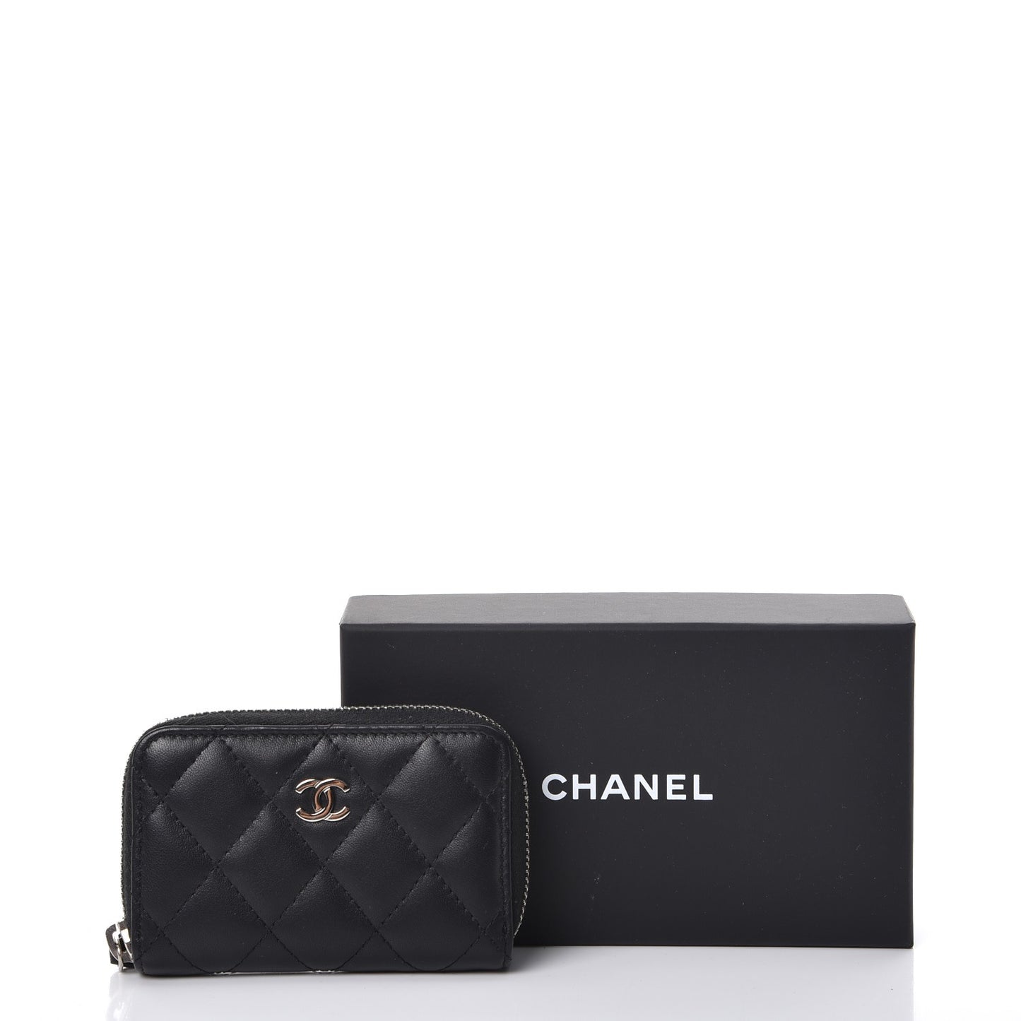 Lambskin Quilted Zip Around Coin Purse Wallet Black