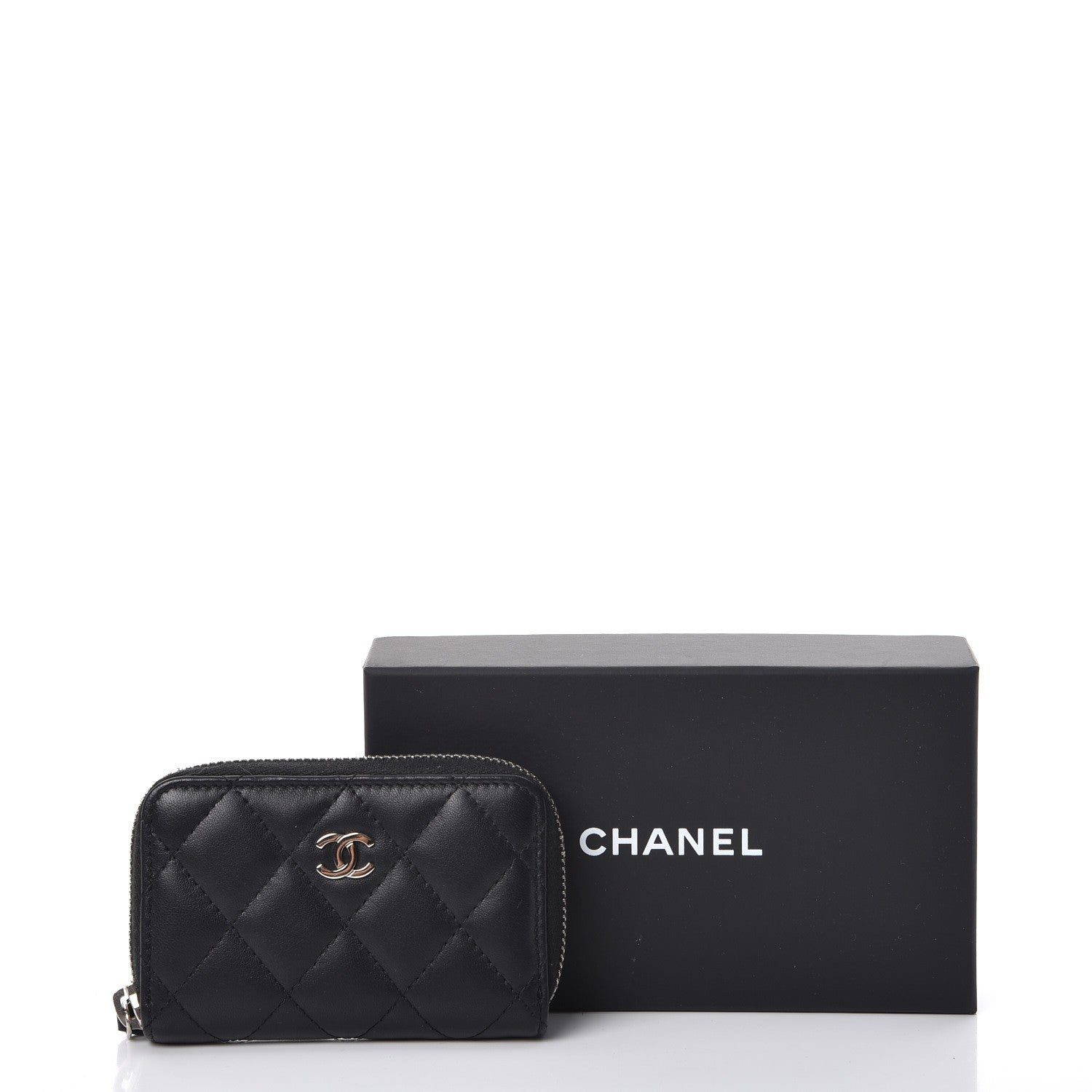 Chanel Lambskin Quilted Zip Around Coin Purse Wallet Black 9 of 9