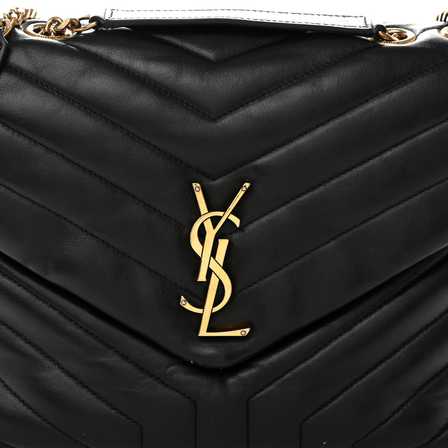 Calfskin Y Quilted Monogram Medium Loulou Chain Satchel Black