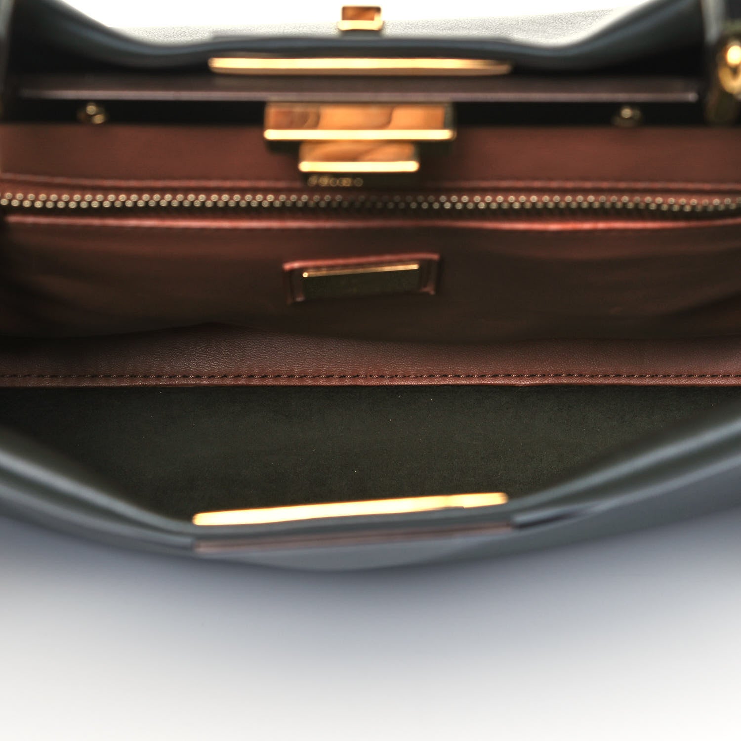 Fendi Vitello Seta Shiny Nappa Medium Peekaboo Iconic Satchel Verde Prato Makeup 8 of 10