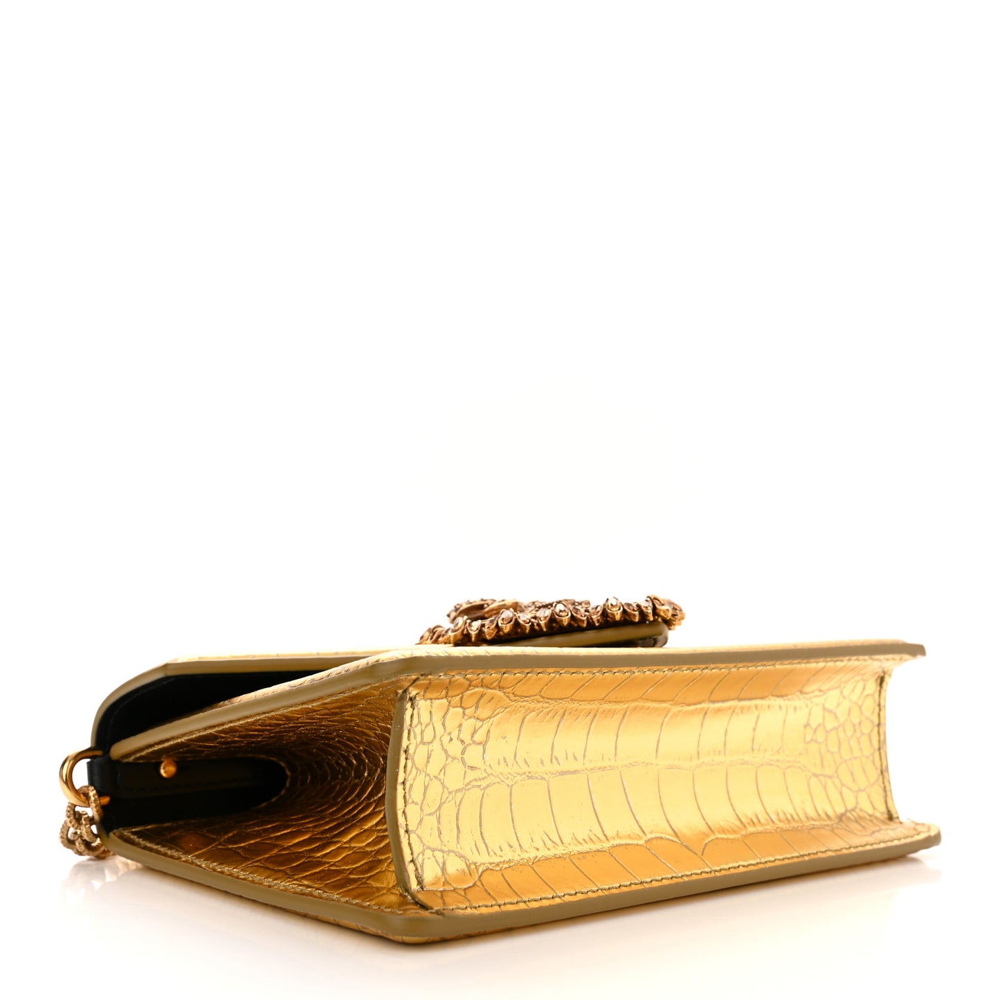 Metallic Calfskin Crocodile Embossed Devotion Envelope Top Handle Bag Gold