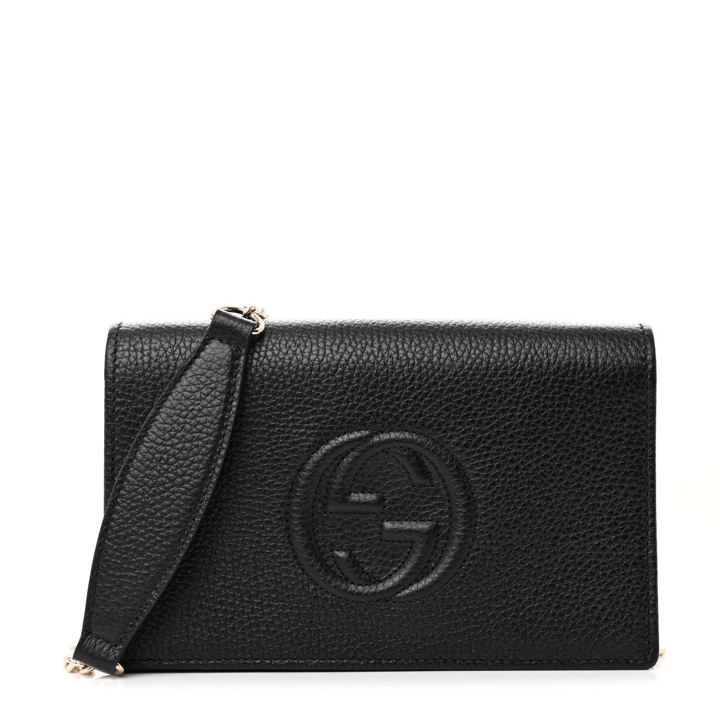 Pebbled Calfskin Soho Wallet On Chain Black