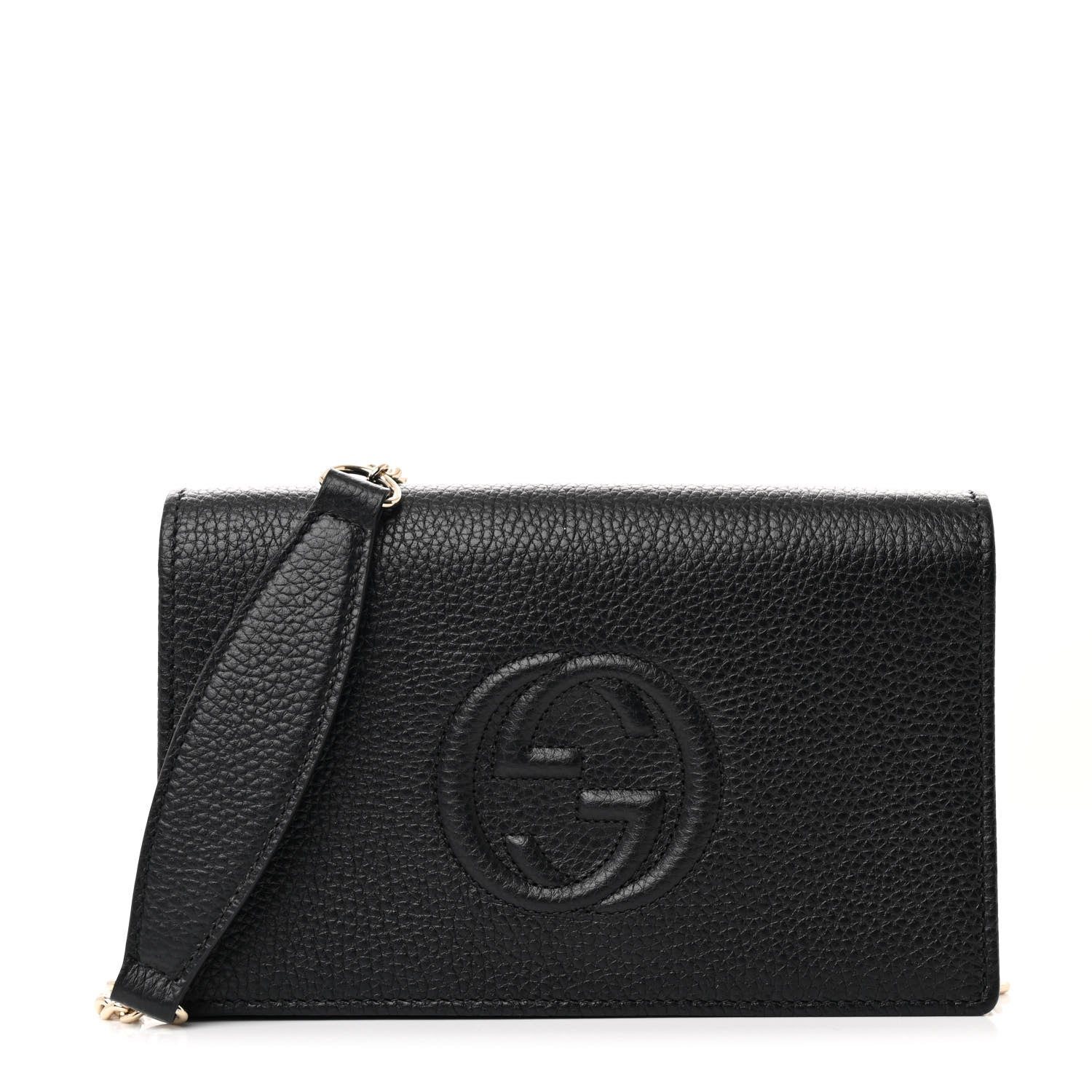 Gucci Pebbled Calfskin Soho Wallet On Chain Black 1 of 10