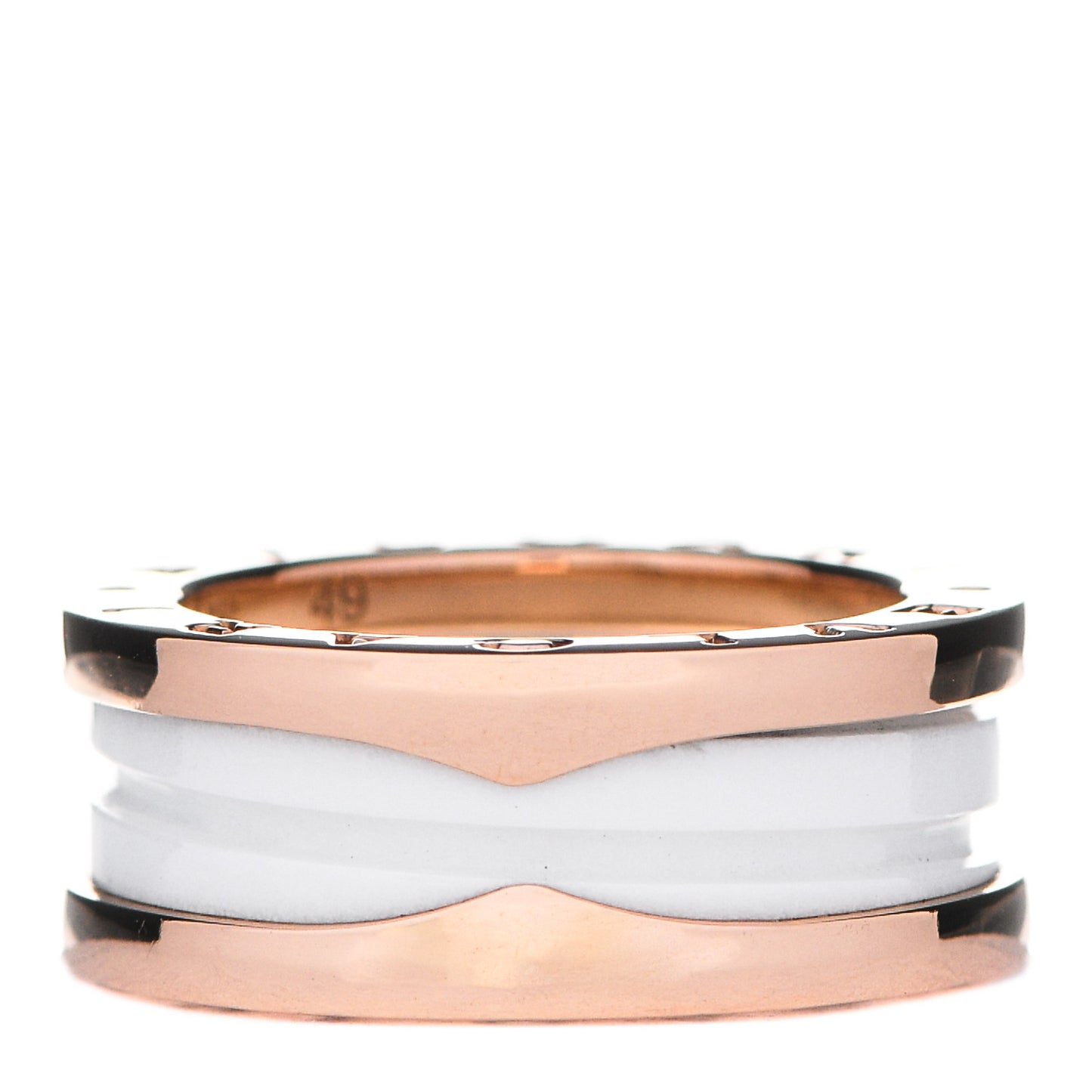18K Rose Gold White Ceramic B.Zero1 Two-Band Ring 49 4.75