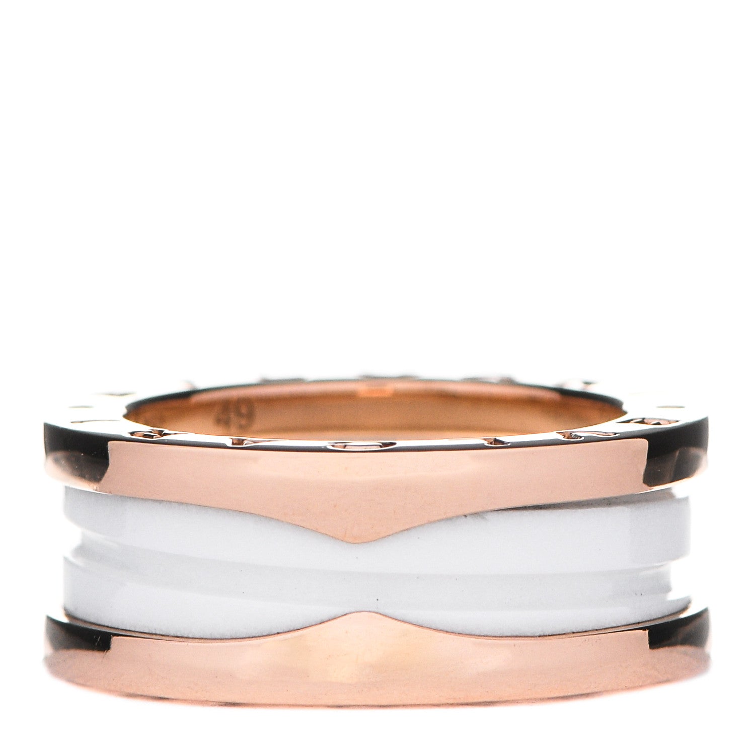 Bulgari 18K Rose Gold White Ceramic B.Zero1 Two-Band Ring 49 4.75 1 of 7