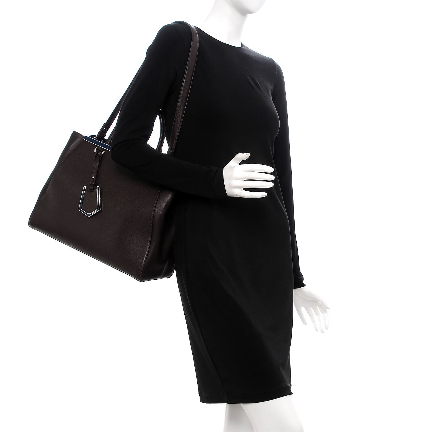 Fendi Vitello Elite Regular 2Jours Tote Caffe Noir Navy 2 of 7