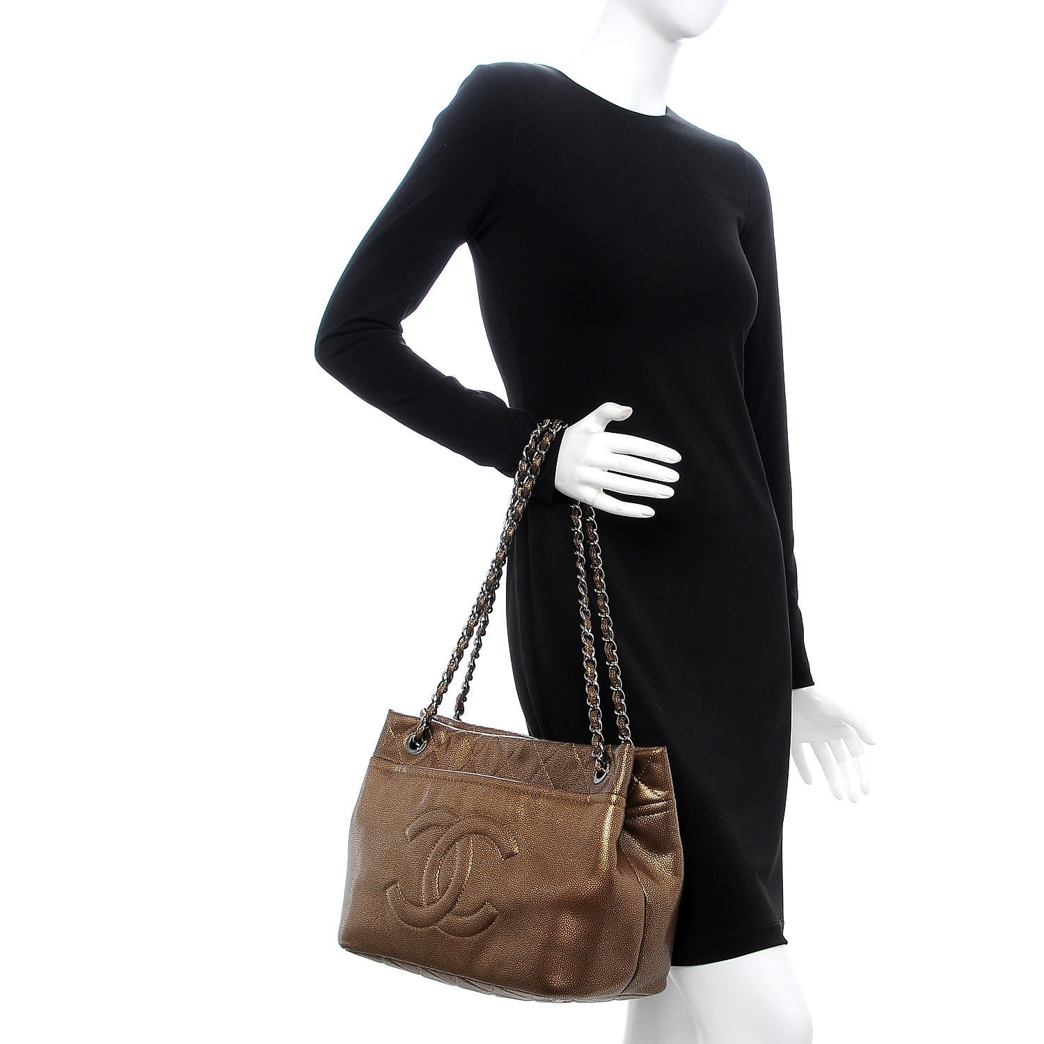 Chanel Metallic Caviar Quilted Large Timeless CC Soft Tote Bronze 2 of 8