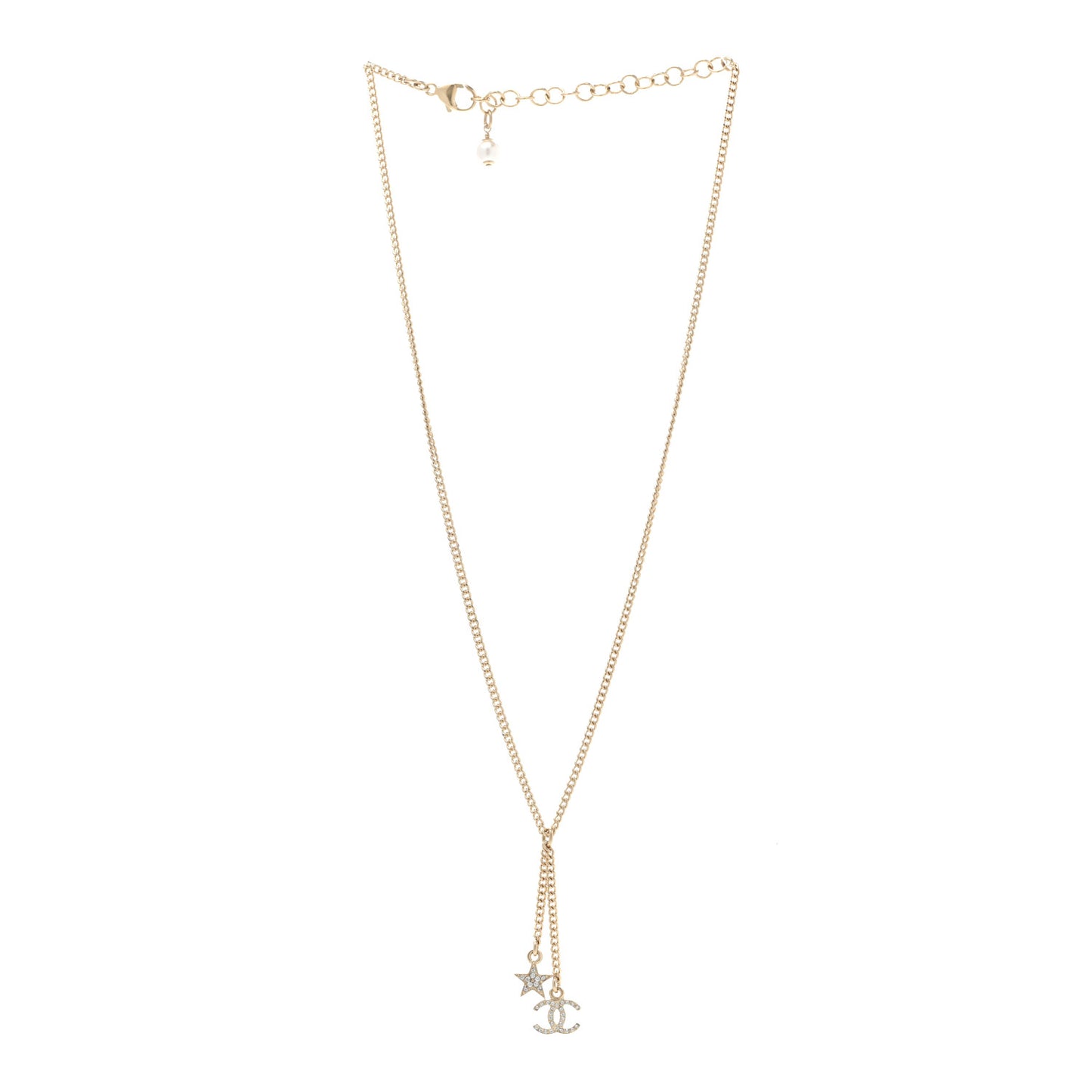 Pearl Crystal CC Star Necklace Gold