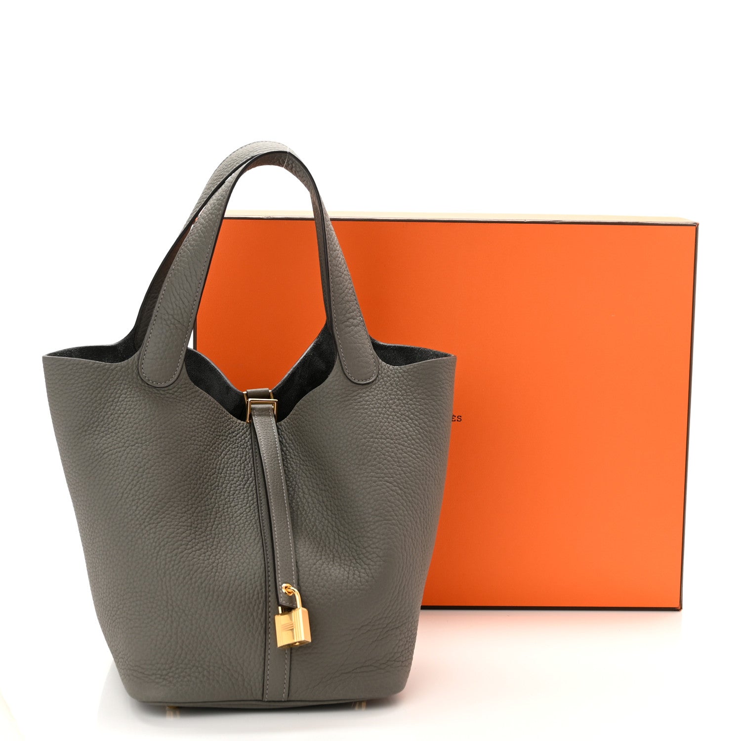 Hermes Taurillon Clemence Picotin Lock 22 MM Gris Meyer 1183700