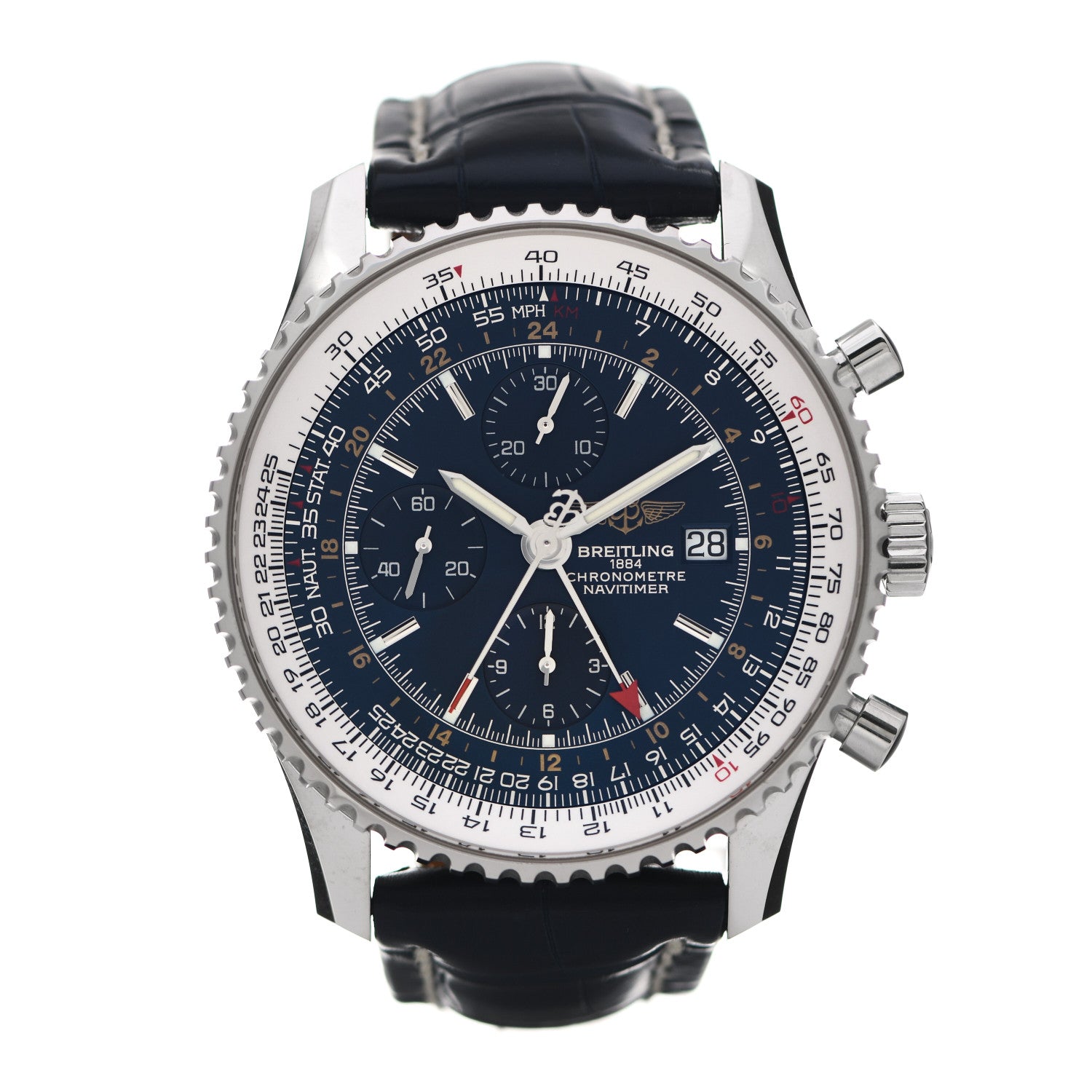 Breitling Stainless Steel Alligator 46mm 1884 Chronometre Navitimer Automatic Watch Blue A24322 1 of 5