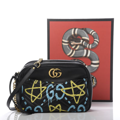 Gucci Calfskin Matelasse GucciGhost Medium GG Marmont Chain Shoulder Bag Black New Acquamarine 14 of 14