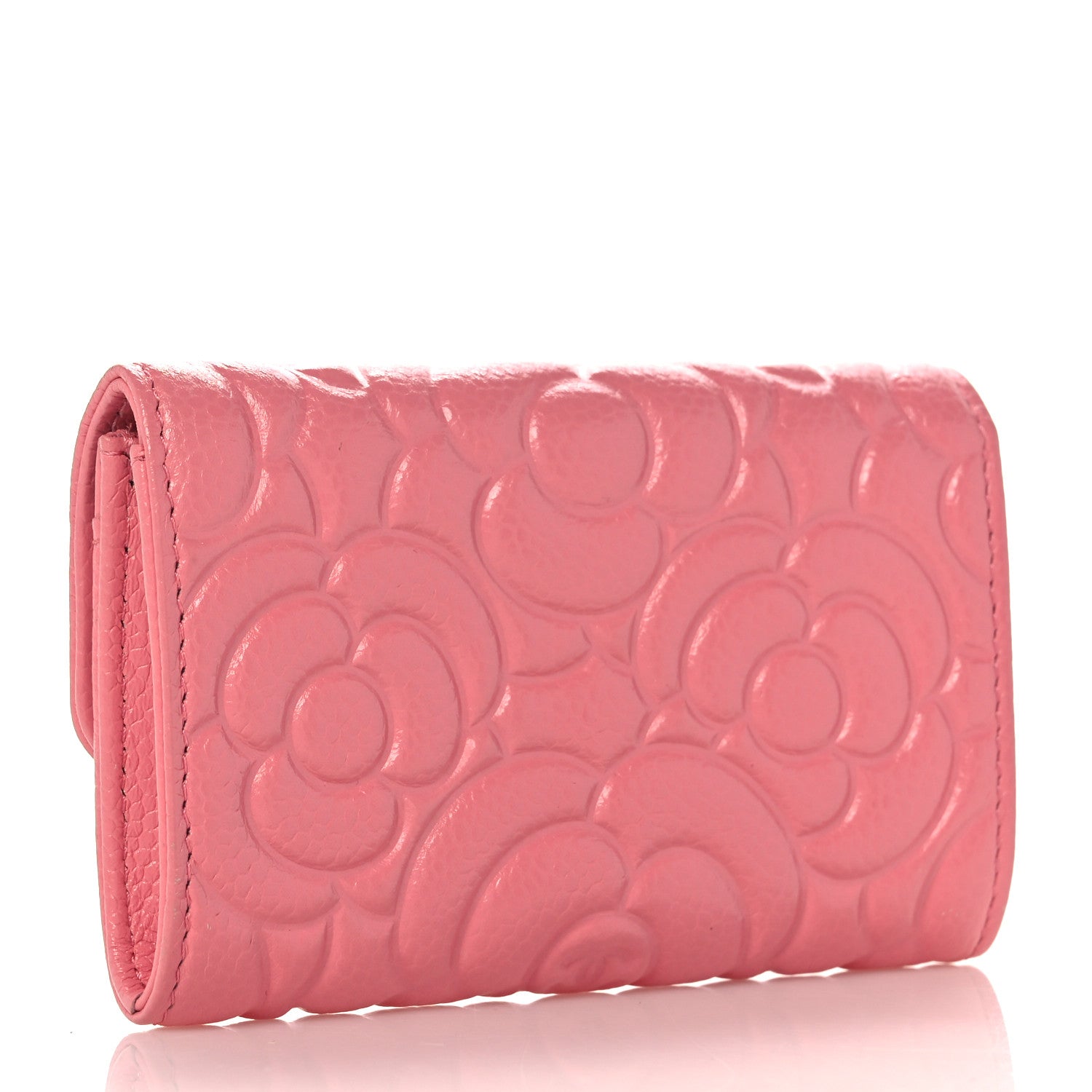 Chanel Caviar Camellia Embossed Card Holder Wallet Pink 3 of 9