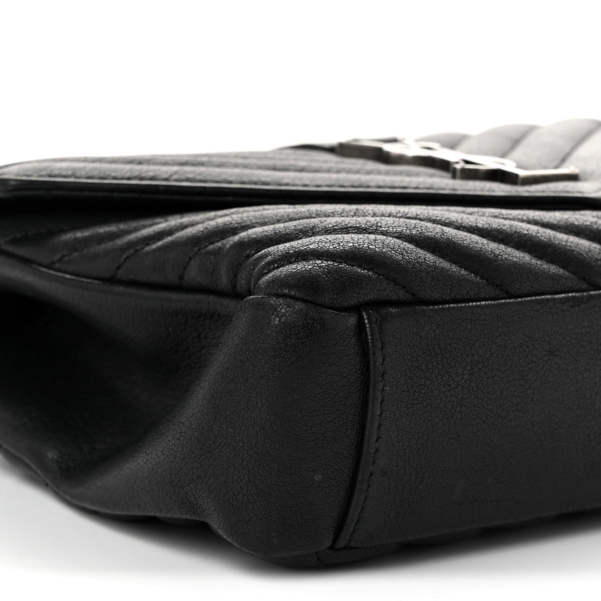 Saint Laurent Sheepskin Matelasse Chevron Monogram Medium College Bag Black 9 of 10