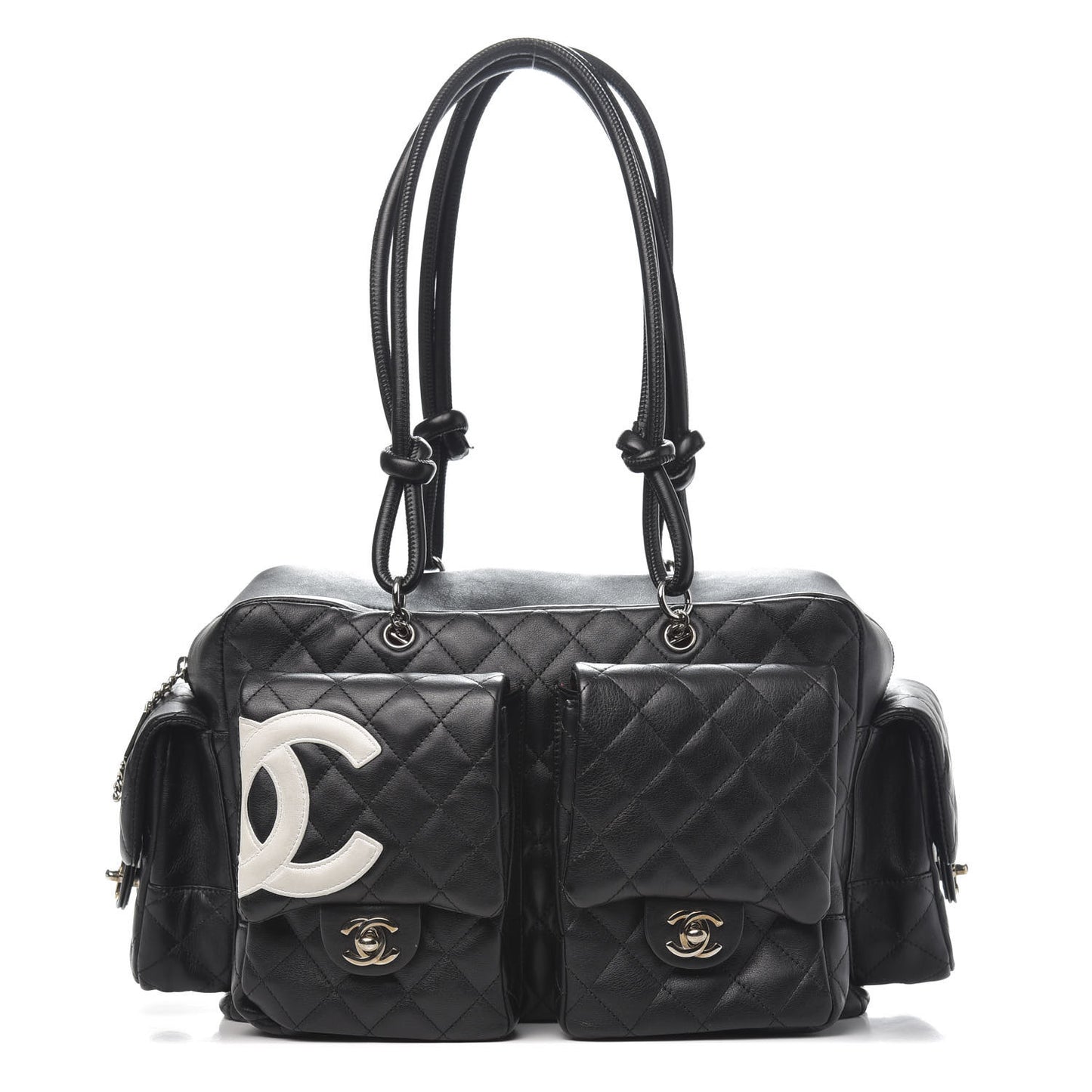Calfskin Quilted Large Cambon Multipocket Reporter Black White