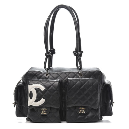 Chanel Calfskin Quilted Large Cambon Multipocket Reporter Black White 1 of 14