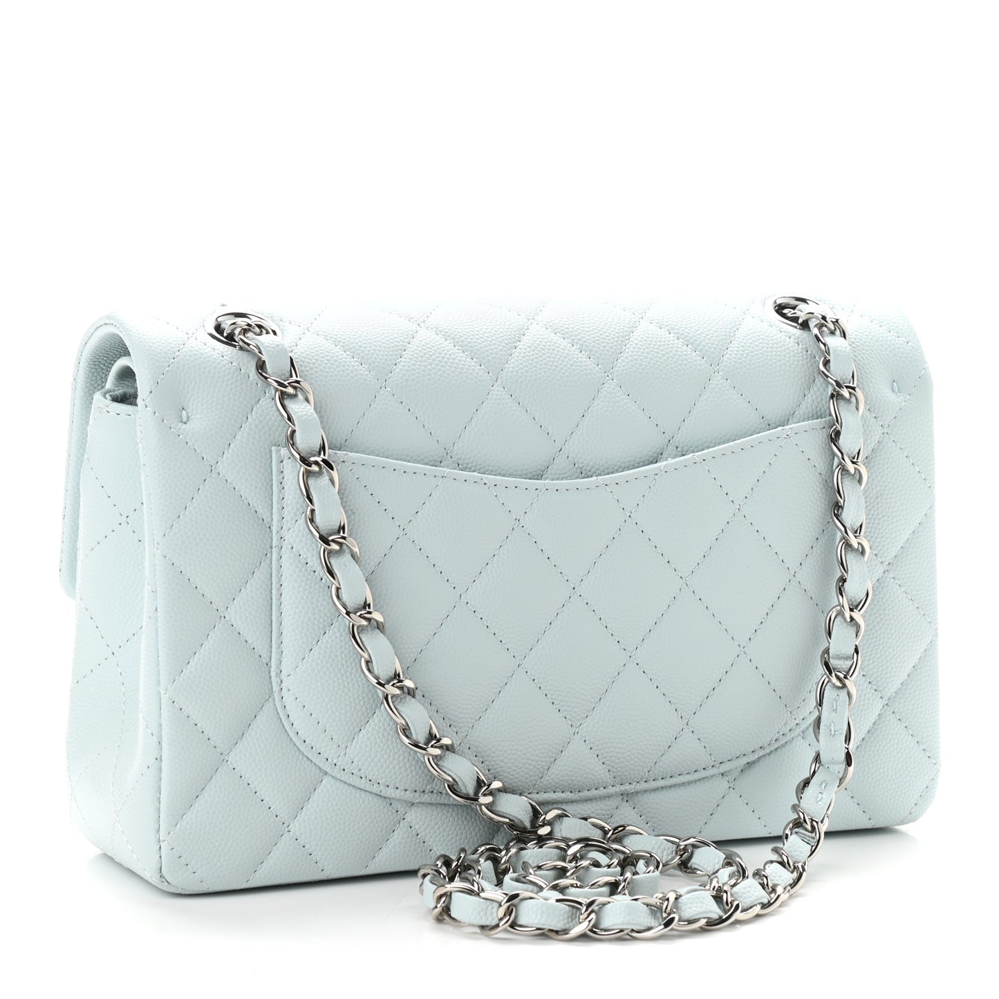 Caviar Quilted Small Double Flap Light Blue