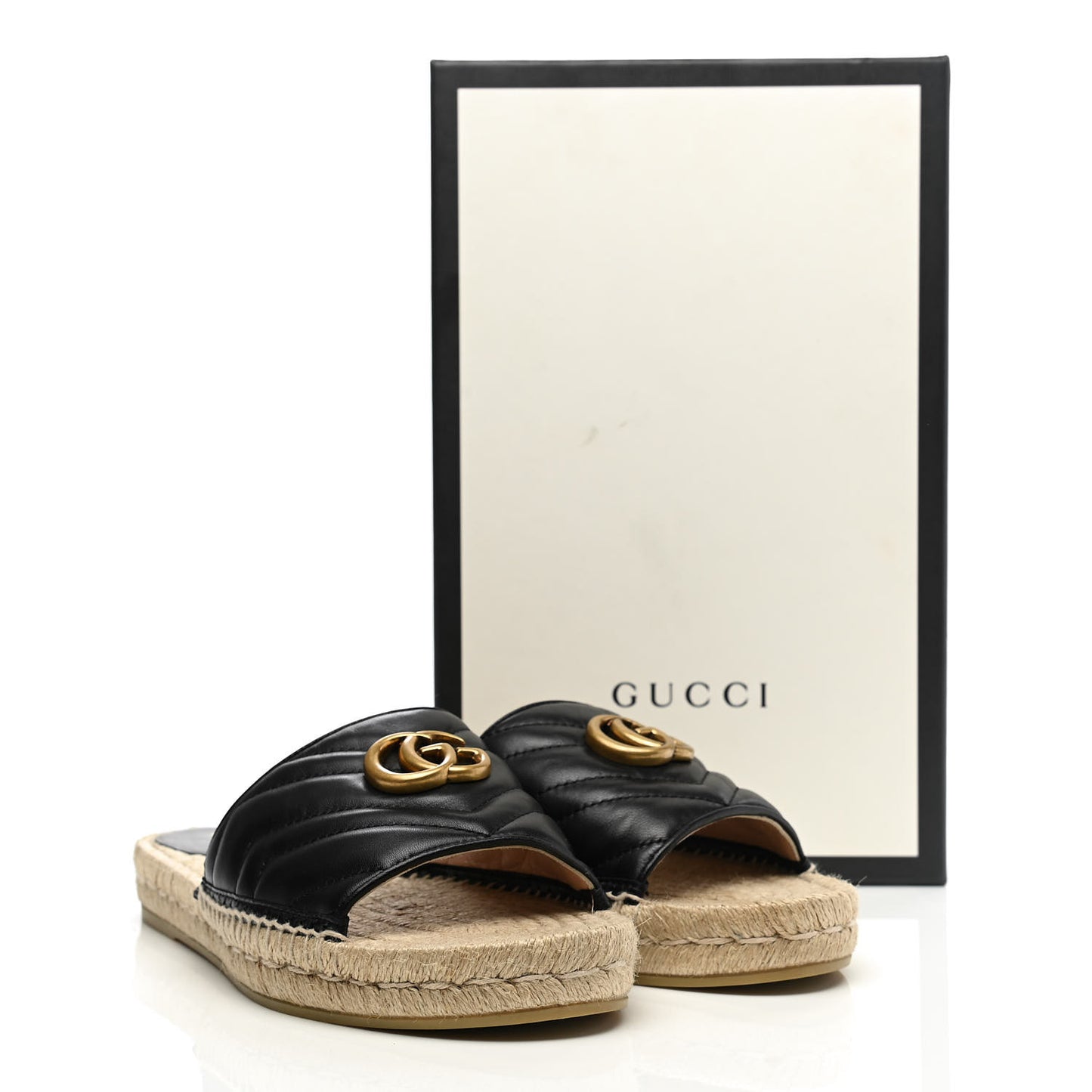 Nappa Matelasse GG Marmont Espadrille Slide Sandals 40 Black