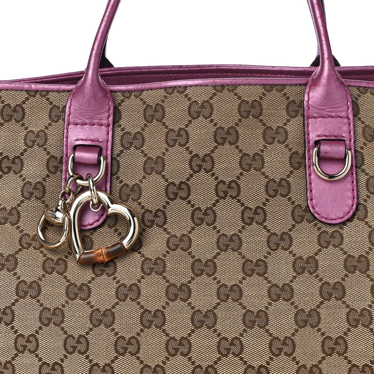 Gucci Monogram Large Heart Bit Charm Top Handle Tote Pink 7 of 10