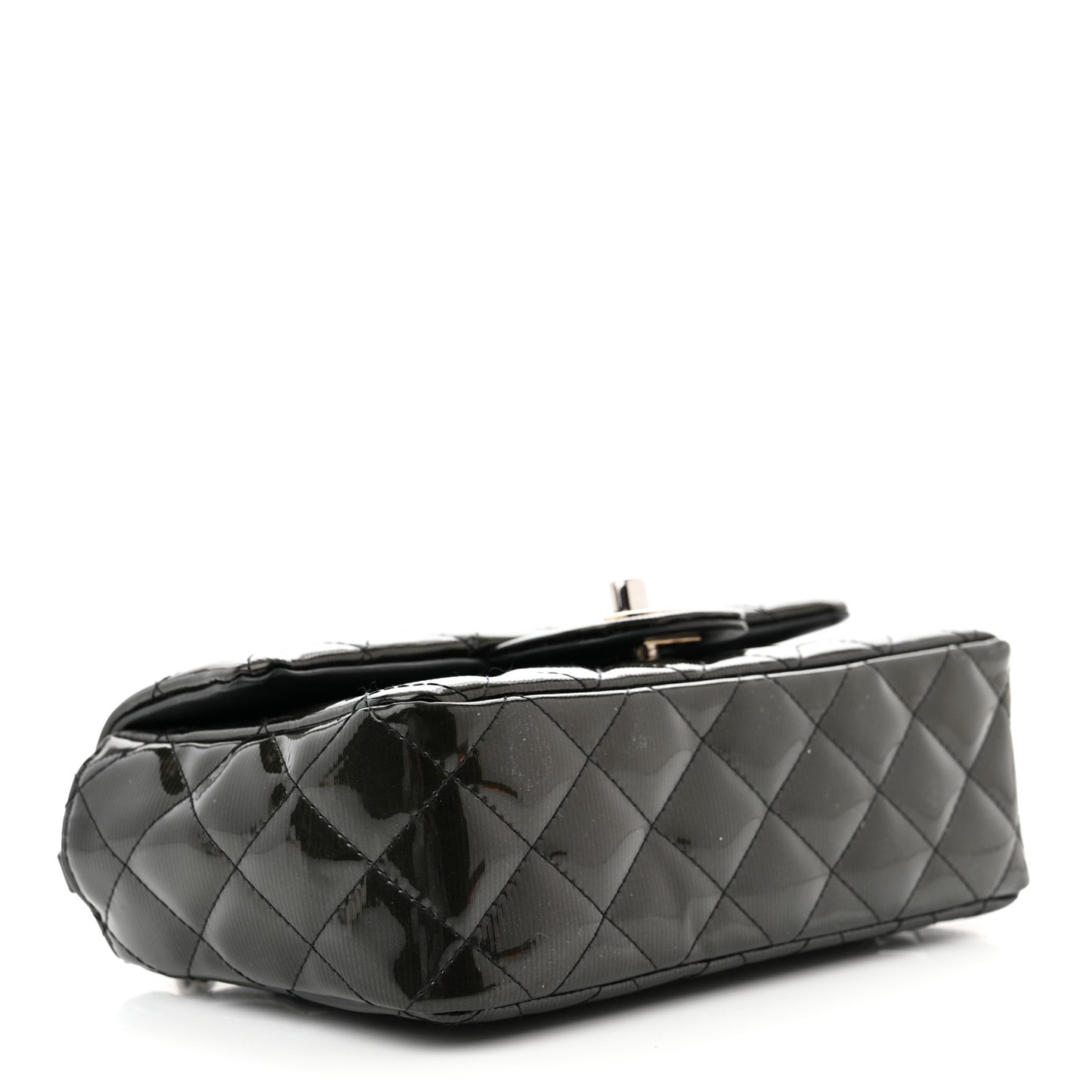 Striated Patent Quilted Mini Rectangular Flap Black