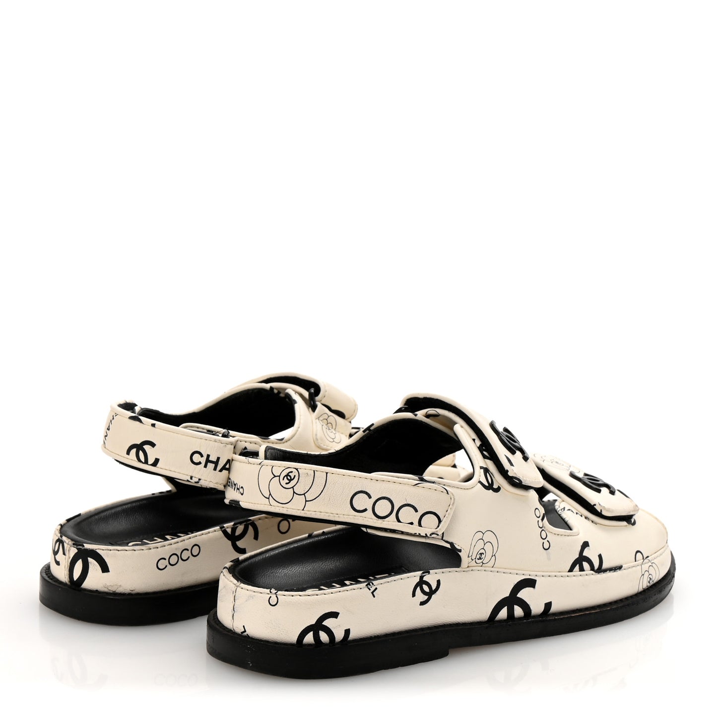 Lambskin Printed CC Velcro Dad Sandals 36 White Black