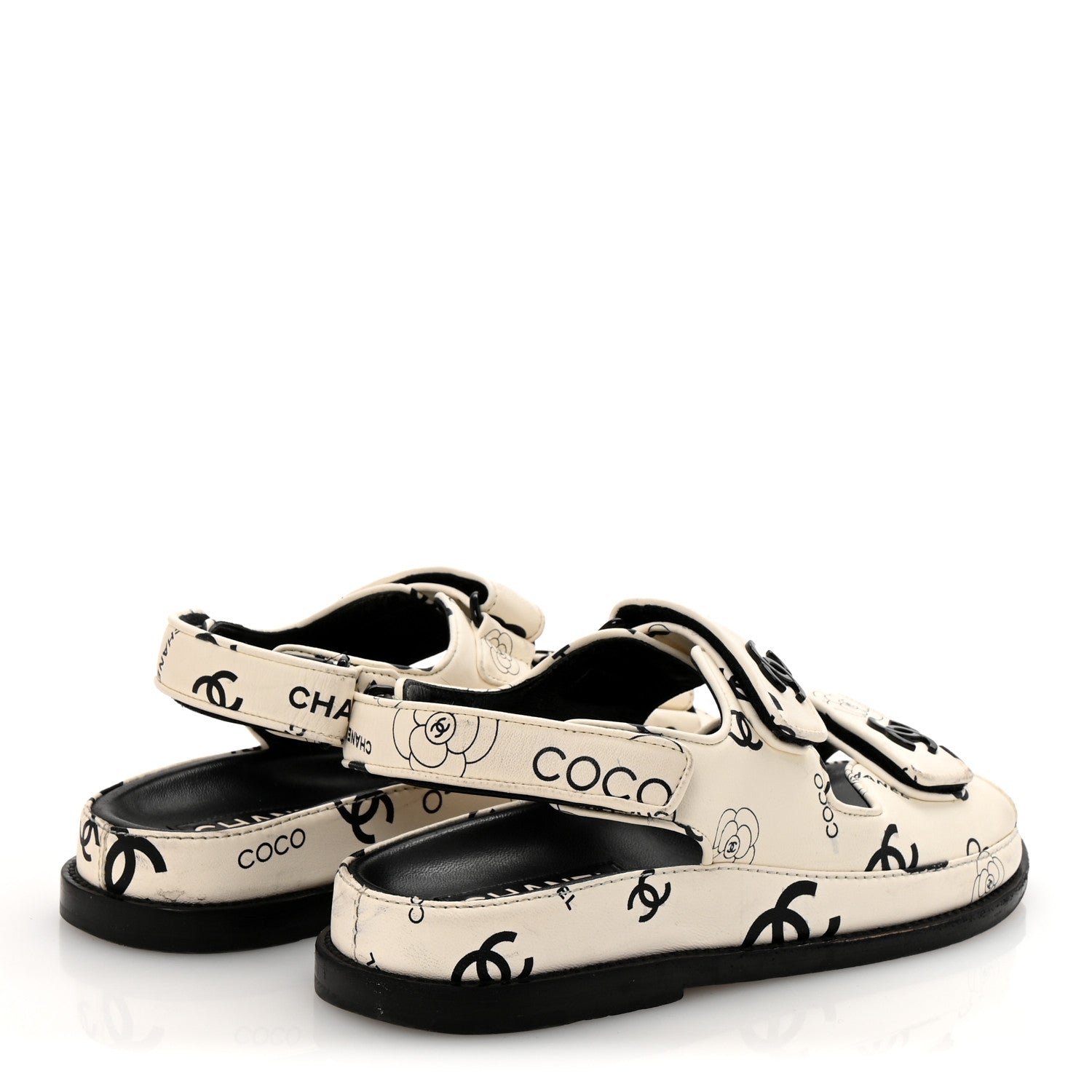 Chanel Lambskin Printed CC Velcro Dad Sandals 36 White Black 5 of 11