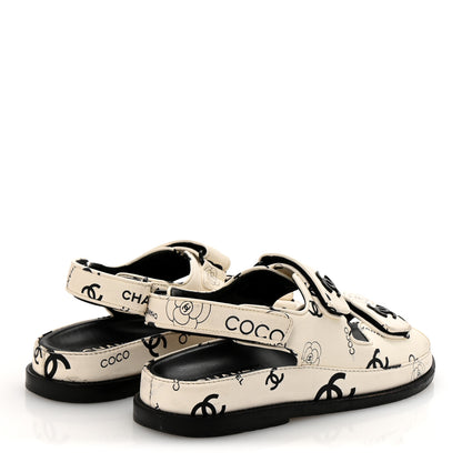 Chanel Lambskin Printed CC Velcro Dad Sandals 36 White Black 5 of 11