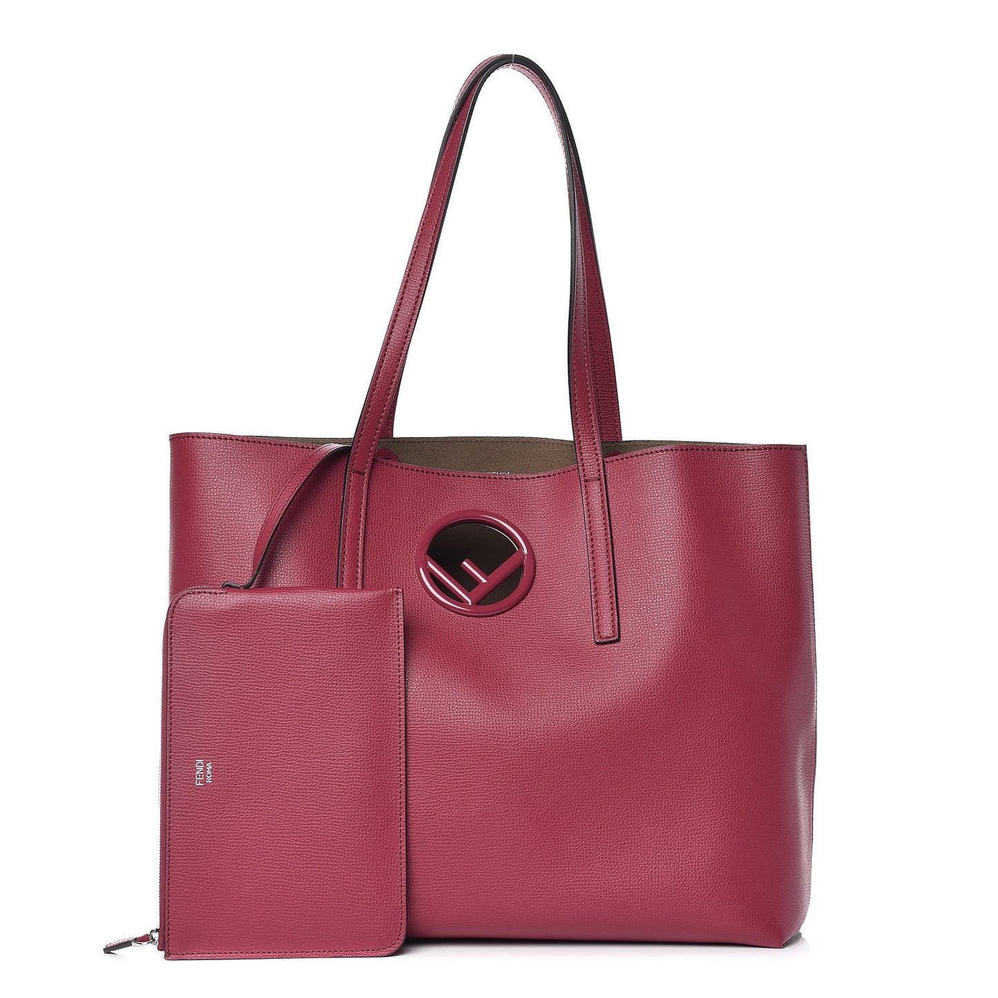 Vitello Vienna Enamel F is Fendi Shopping Tote Black Cherry Taupe