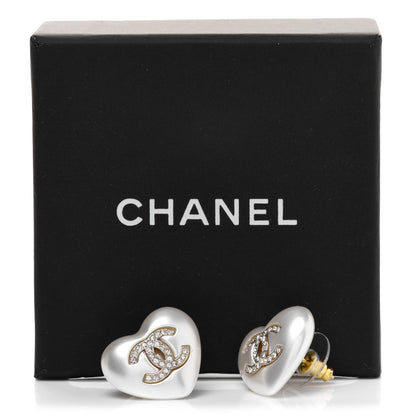 Chanel Pearl Crystal CC Heart Earrings Gold 5 of 5