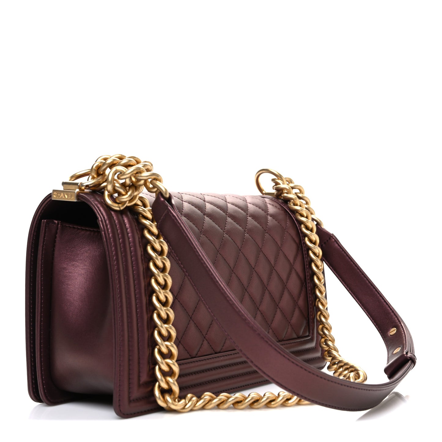 Metallic Calfskin Quilted Medium Boy Flap Plum