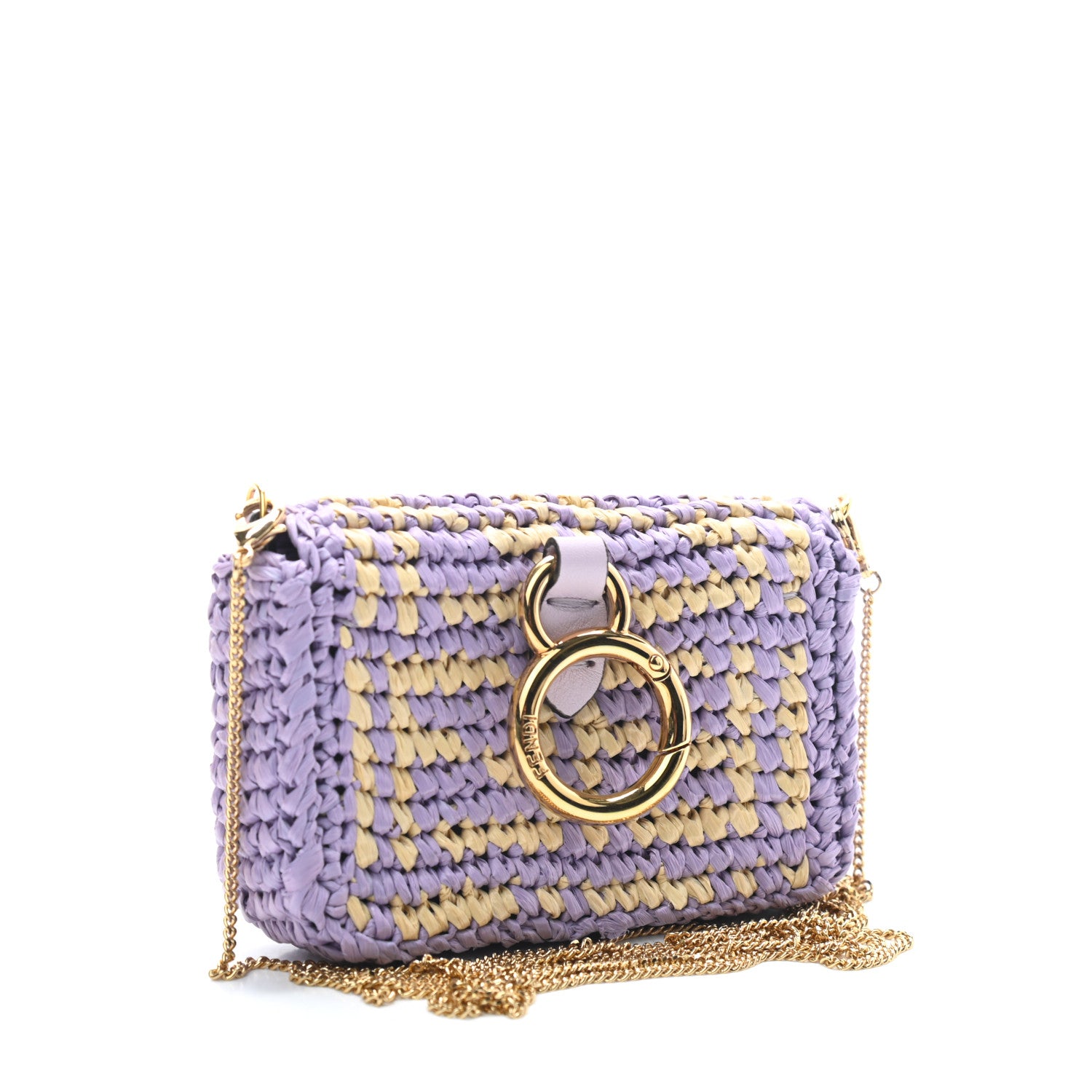 Fendi Raffia Vitello Seta FF Woven Nano Baguette Charm Anemone Natural 3 of 9