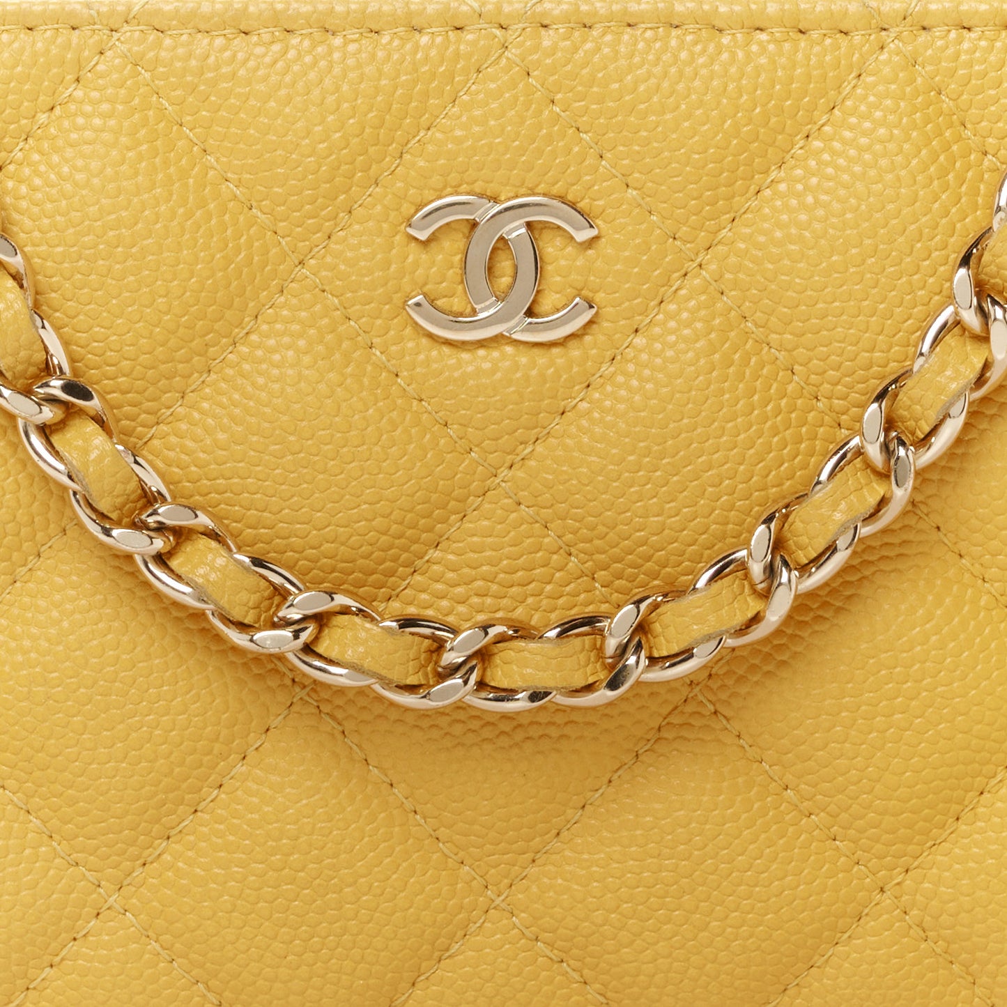Caviar Quilted Small Clutch With Chain Yellow