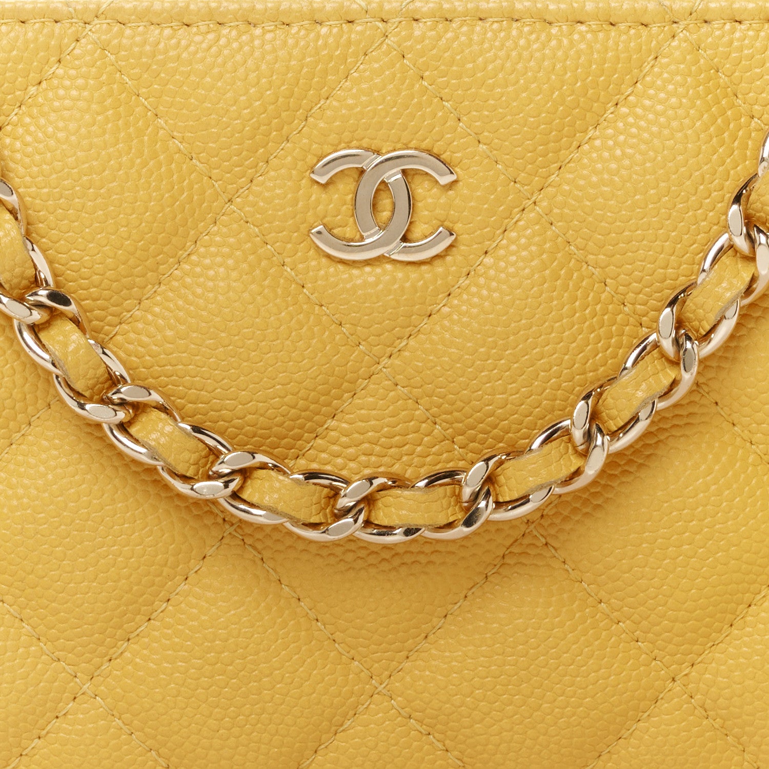 Chanel Caviar Quilted Small Clutch With Chain Yellow 10 of 12