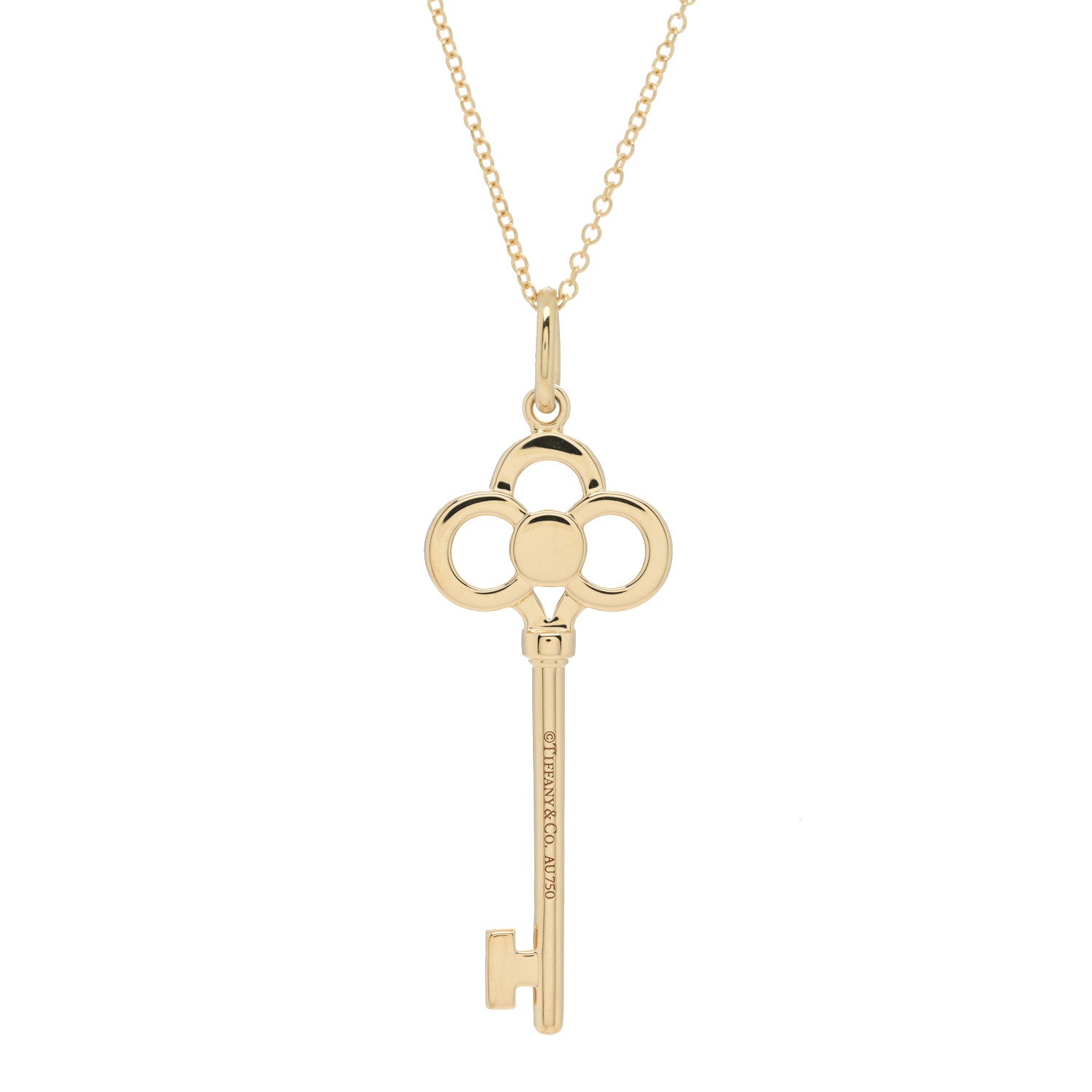 Tiffany 18K Yellow Gold Diamond Crown Key Pendant Necklace 5 of 5
