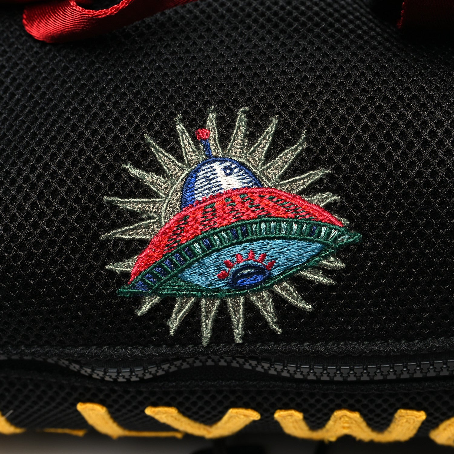 Gucci Mesh Web Hollywood Embroidered Double Buckle Backpack Black Multicolor 12 of 12