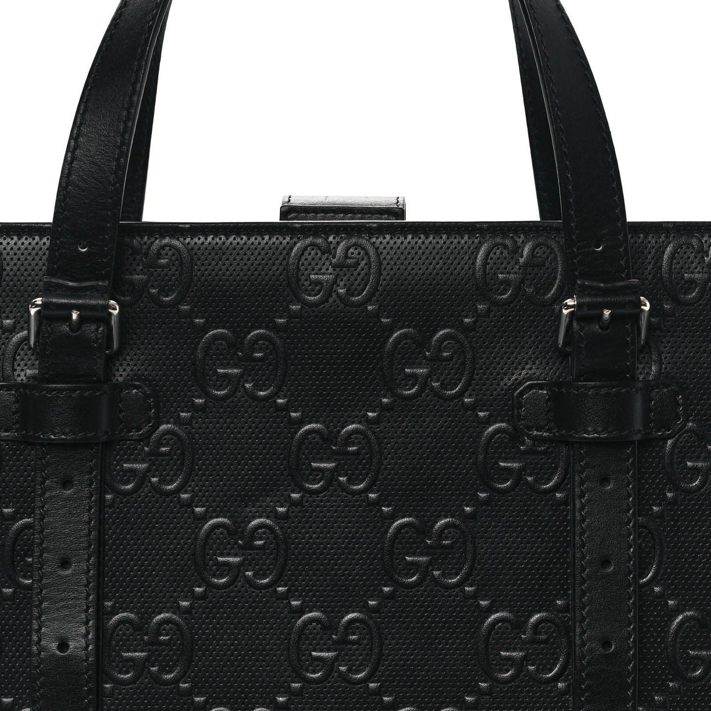 Calfskin GG Tennis Embossed Medium Tote Bag Black