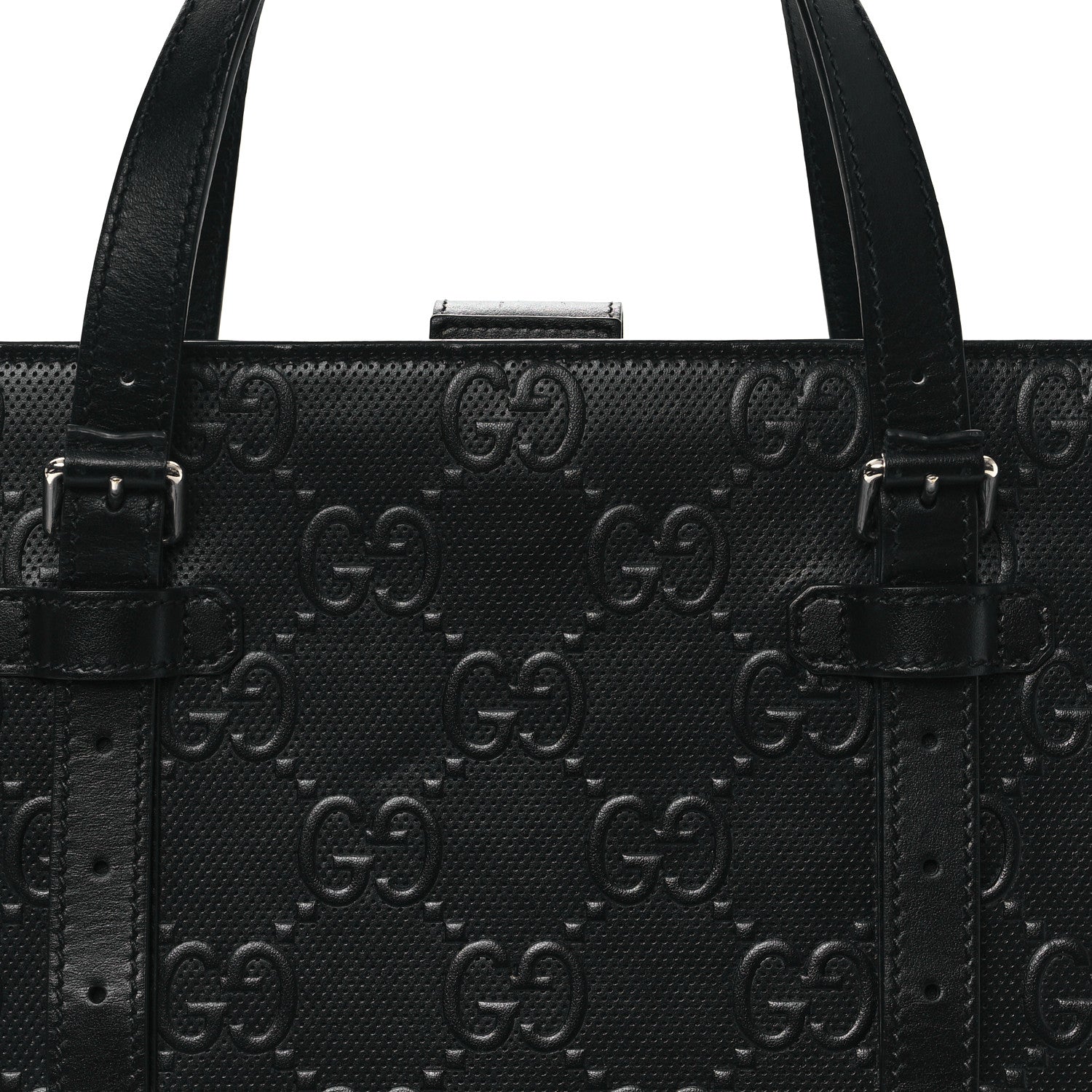 Gucci Calfskin GG Tennis Embossed Medium Tote Bag Black 7 of 11