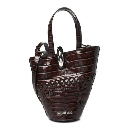 Jacquemus Calfskin Crocodile Embossed Le Petit Bambola Midnight Brown 1 of 9