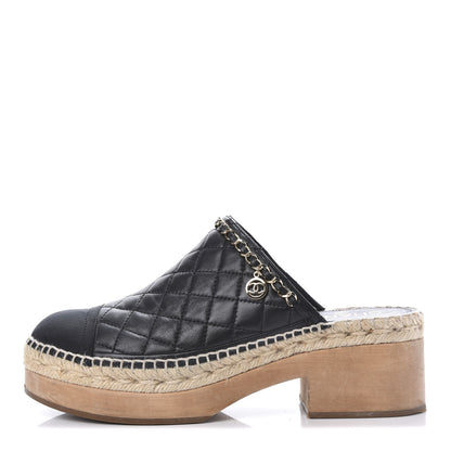 Chanel Calfskin Quilted Cork Cap Toe CC Clogs 41 Black 1 of 10