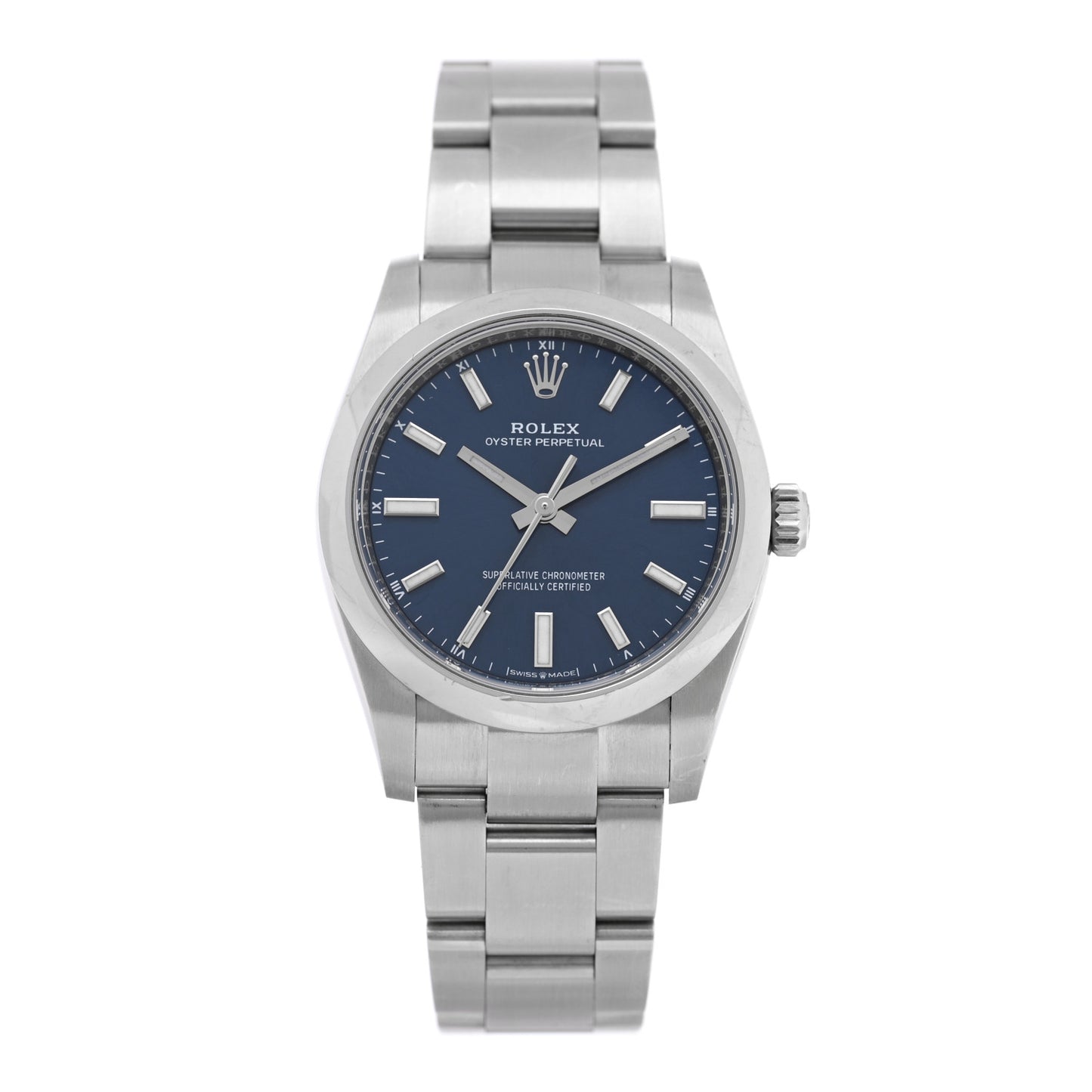 Stainless Steel 34mm Oyster Perpetual Watch Bright Blue 124200
