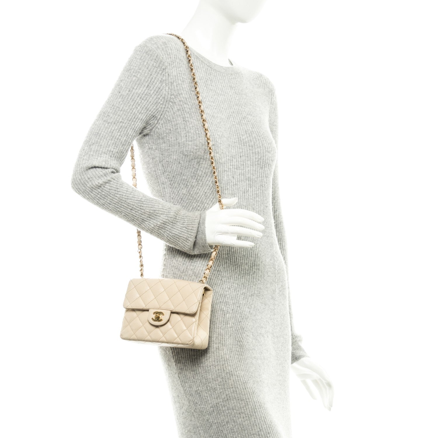 Chanel Caviar Quilted Mini Square Flap Light Beige 2 of 7