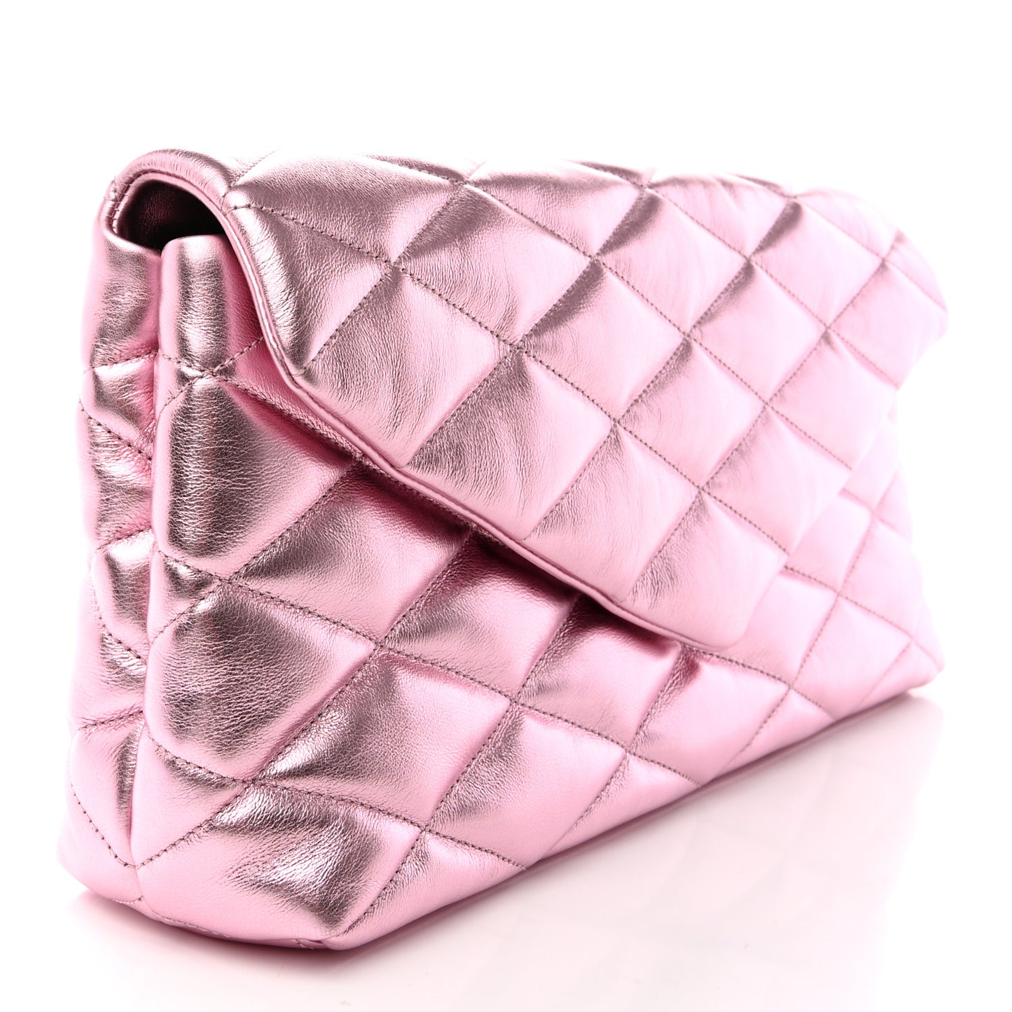 Metallic Lambskin Quilted Sade Puffer Envelope Clutch New Azalea
