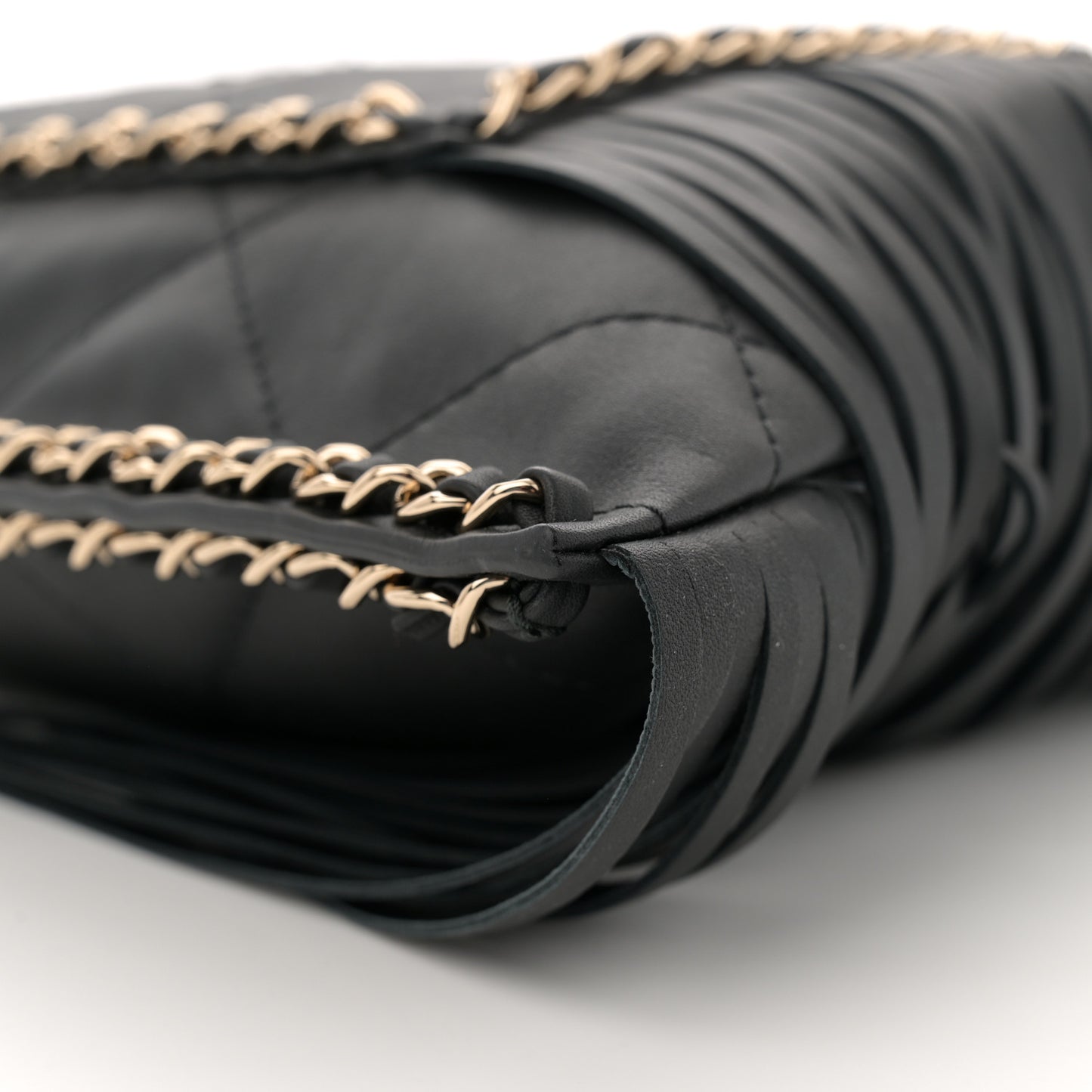 Calfskin Quilted Fringe Shopping Bag Black