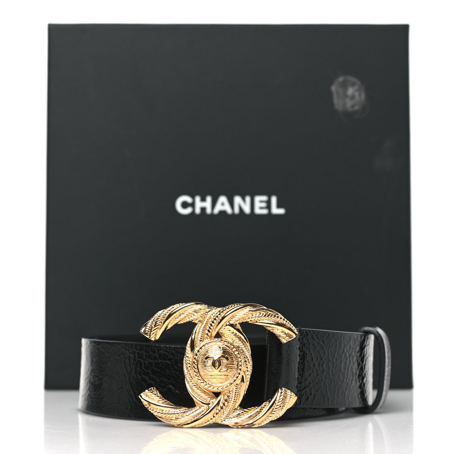 Glazed Calfskin CC Belt 80 32 Black