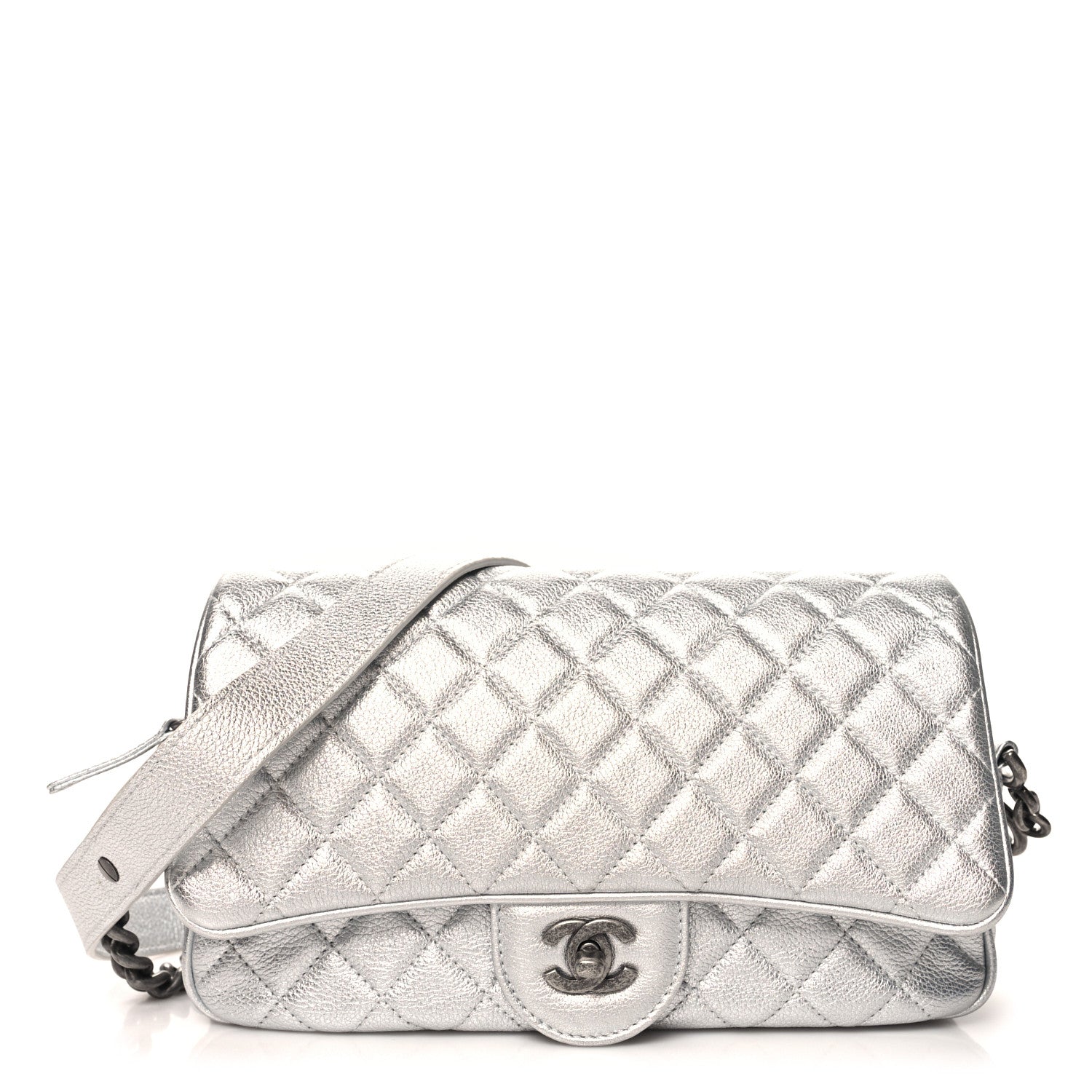 Chanel Metallic Calfskin Quilted Small Chain Detail Flap Silver 1 of 10