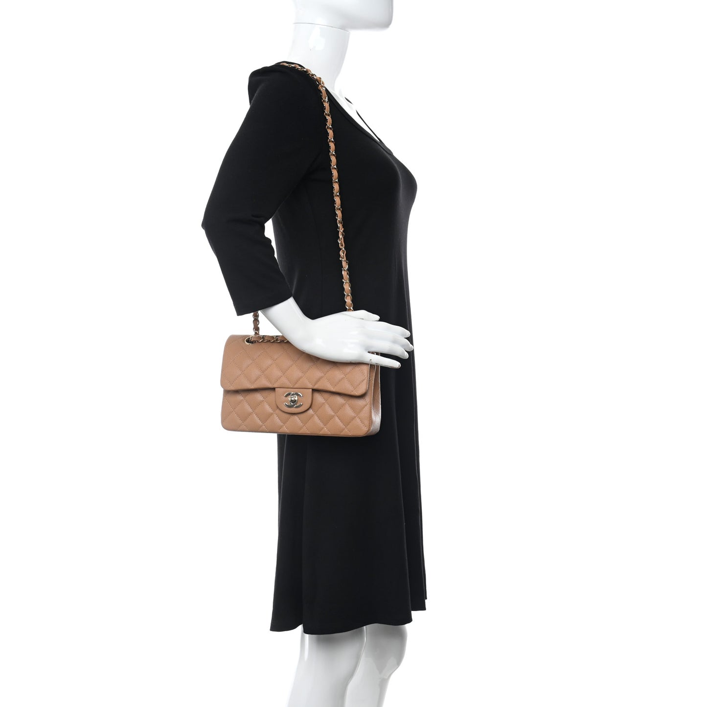 Caviar Quilted Small Double Flap Dark Beige