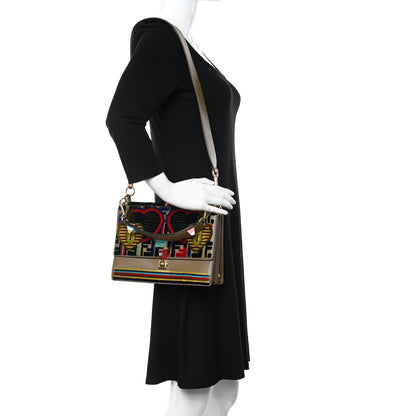 Fendi Vitello Liberty Velvet FF 1974 Hearts Padlock Embroidered Kan I Shoulder Bag Fango Multicolor 2 of 19