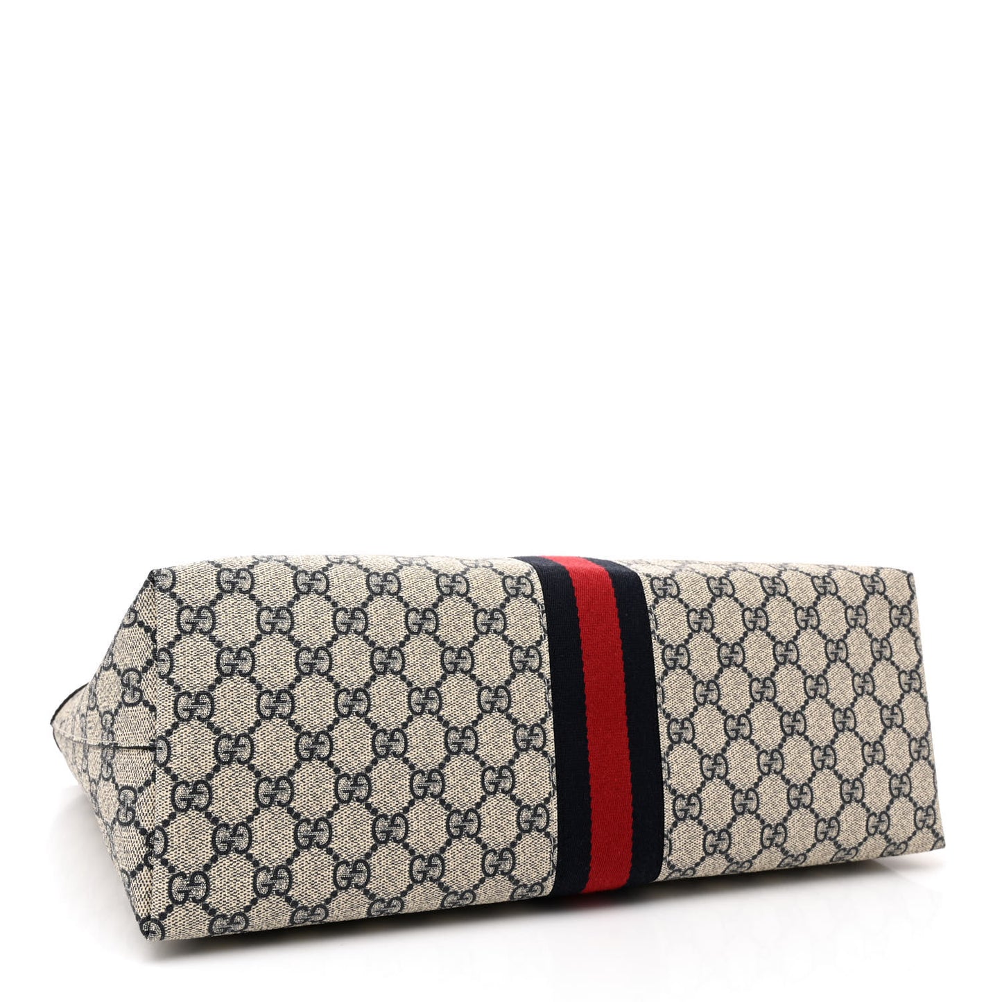 GG Supreme Monogram Textured Calfskin Web Medium Ophidia Shopping Tote Beige Blue