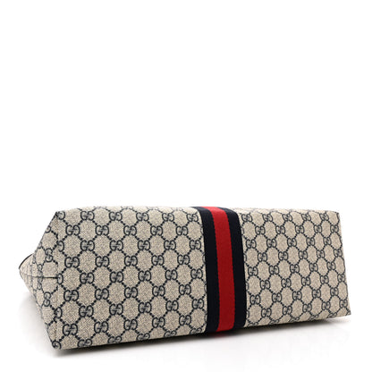 Gucci GG Supreme Monogram Textured Calfskin Web Medium Ophidia Shopping Tote Beige Blue 4 of 10
