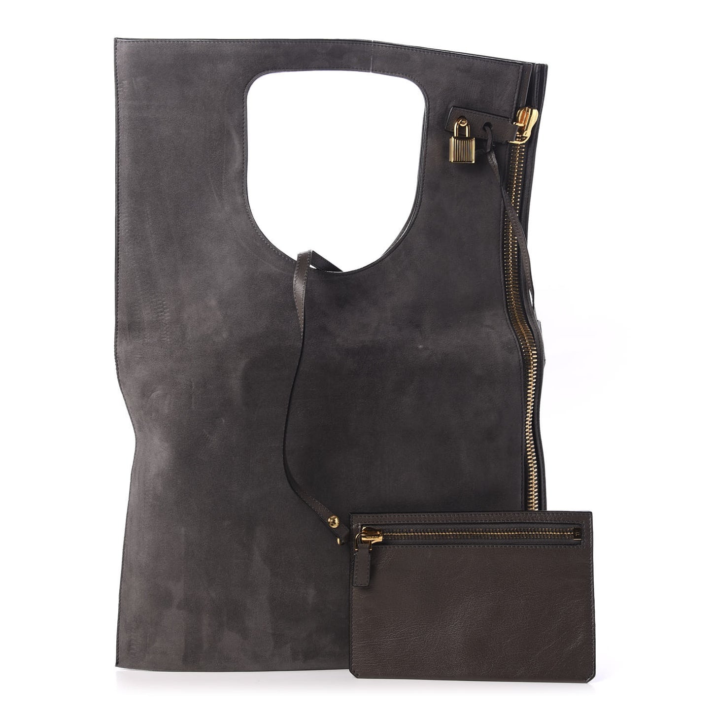 Suede Large Alix Padlock Zip Shoulder Bag Dark Grey