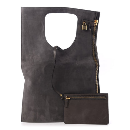 Tom Ford Suede Large Alix Padlock Zip Shoulder Bag Dark Grey 1 of 10
